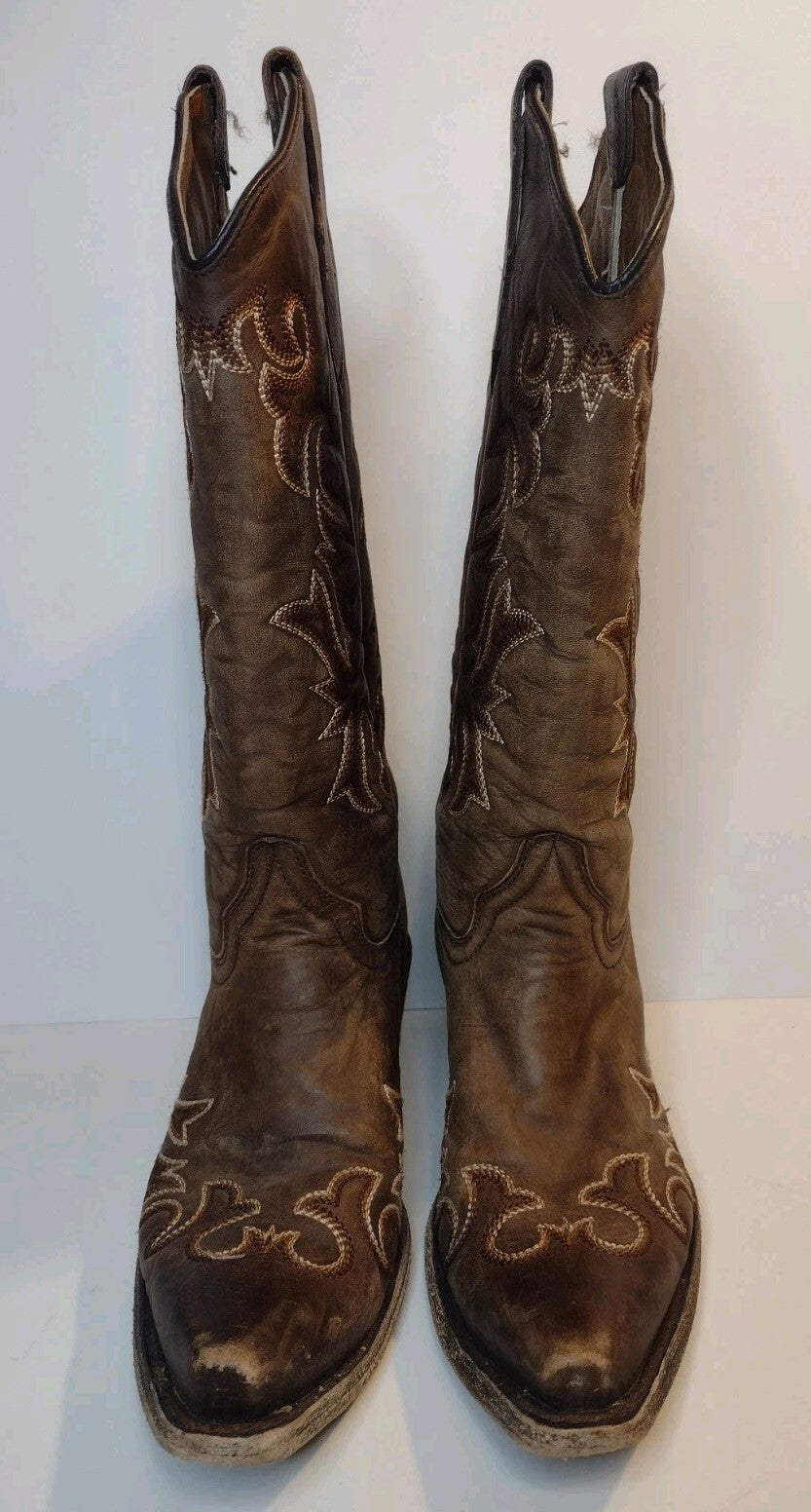 Circle G Cowboy Boots Womens 7 Brown Leather Western Snip Toe Embroidered Mexico