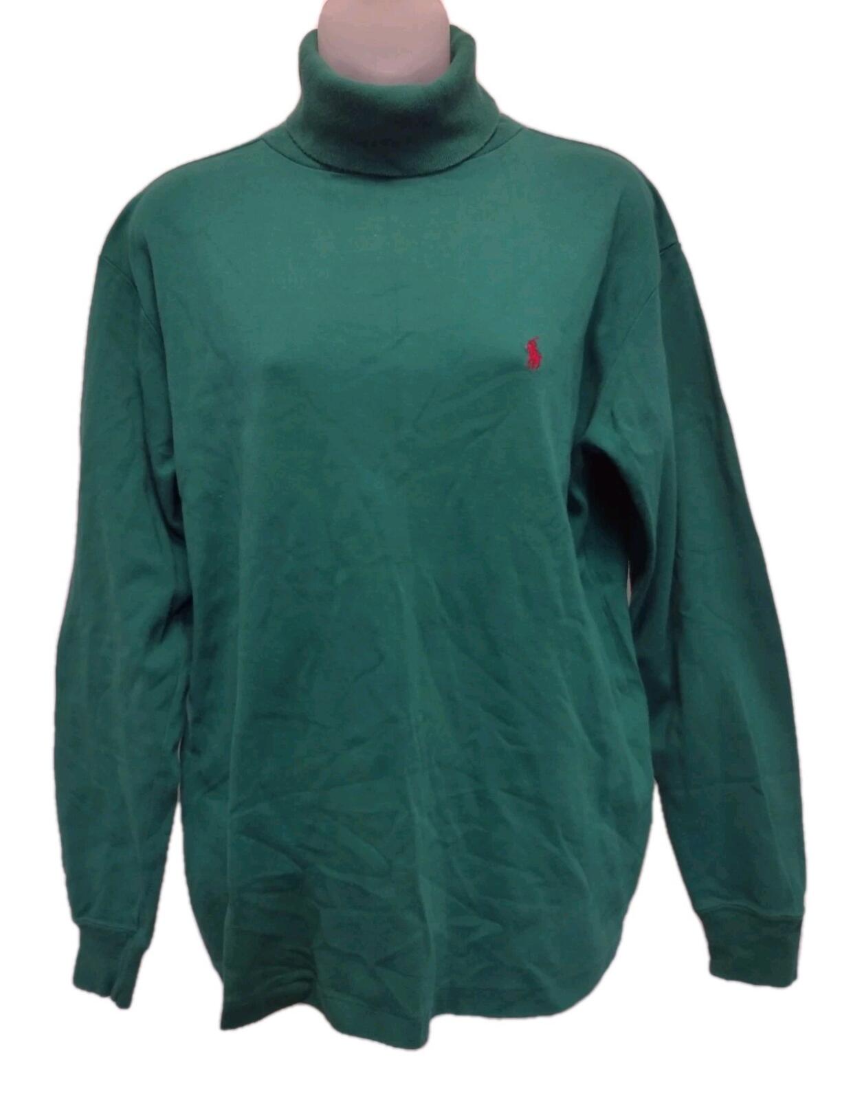 Ralph Lauren Green Turtleneck Shirt L USA Red Pony 90s Preppy Minimalist