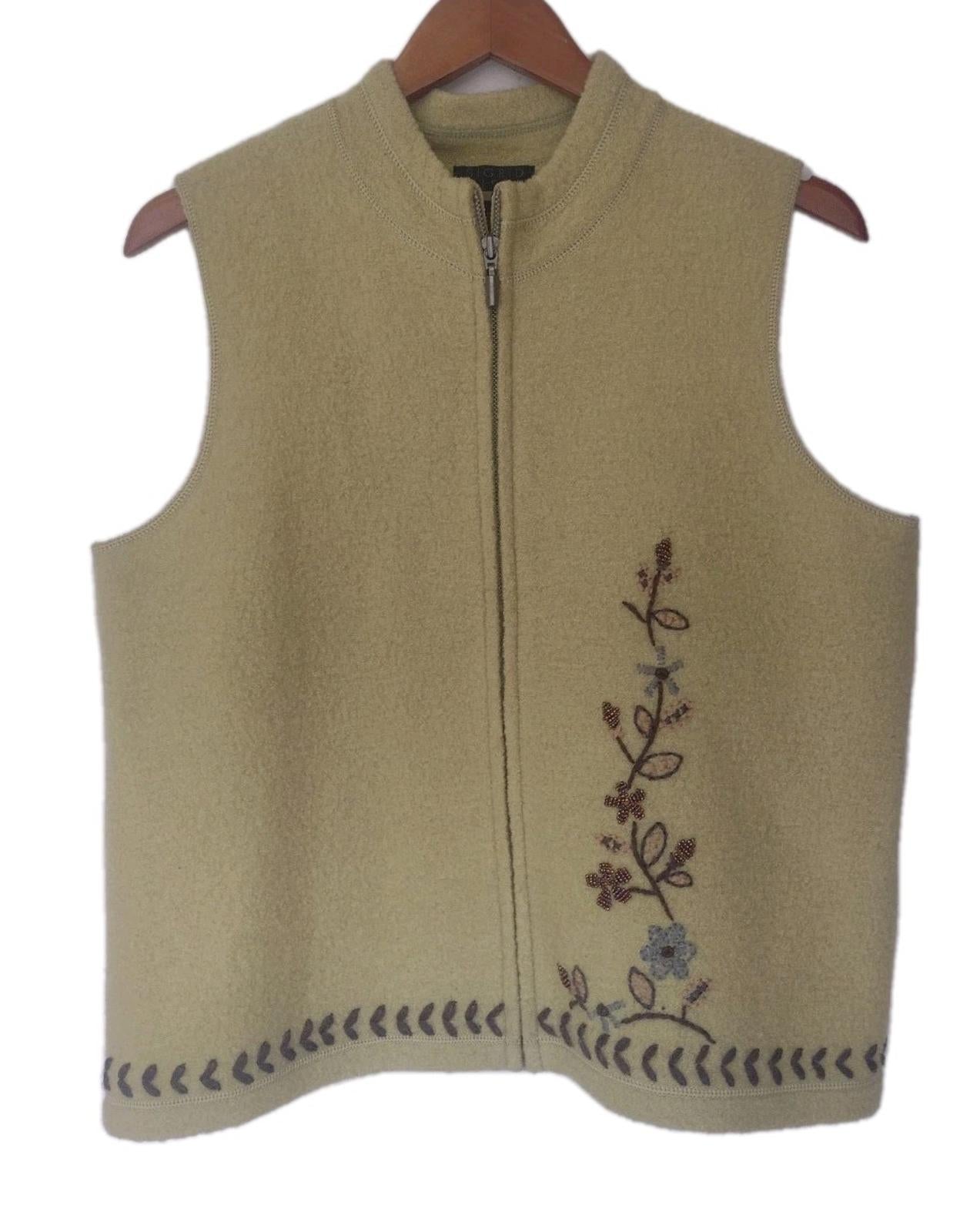 Sigrid Olsen Sport Women's XS Lime Green Wool Sweater Vest Embroidered & Beading