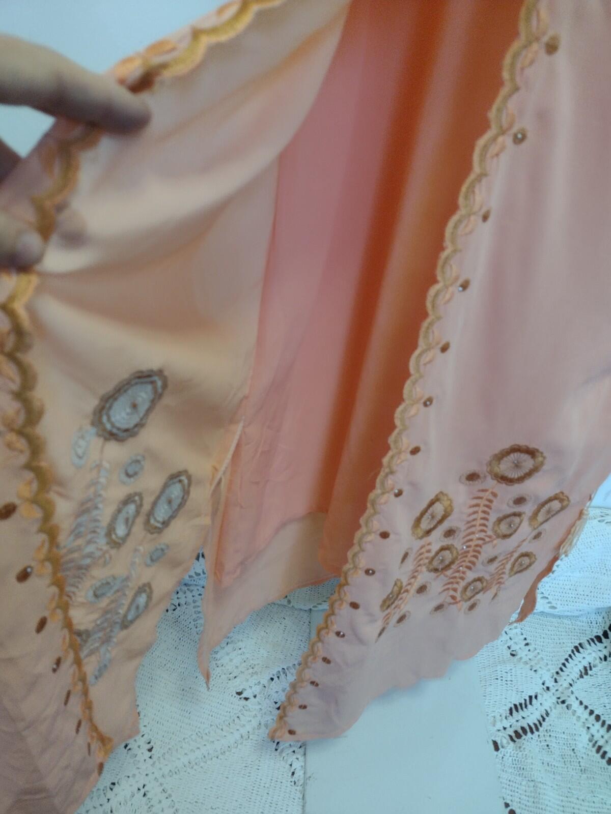 Lai Man Fashion Peach Embroidered Chiffon Tunic Dress Set XXL NWT Beaded
