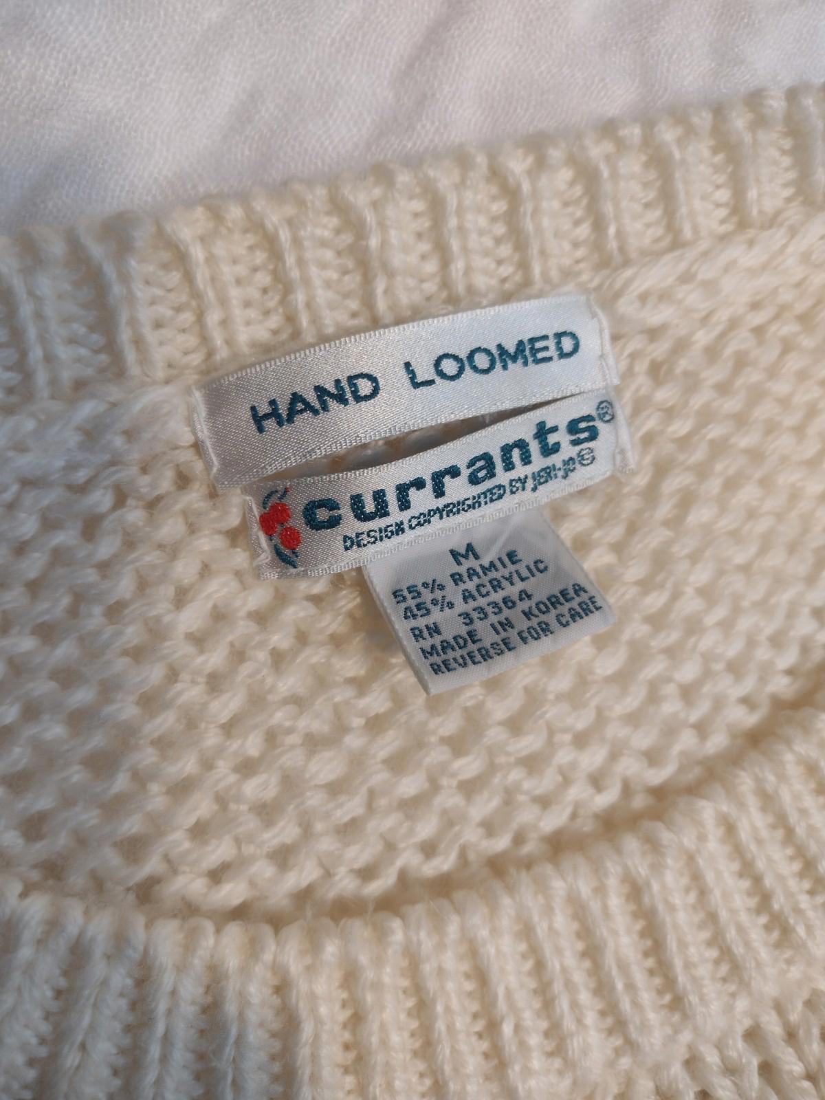 Currants Hand Loomed Ramie Acrylic Sweater M Pastel Floral Pattern Korea