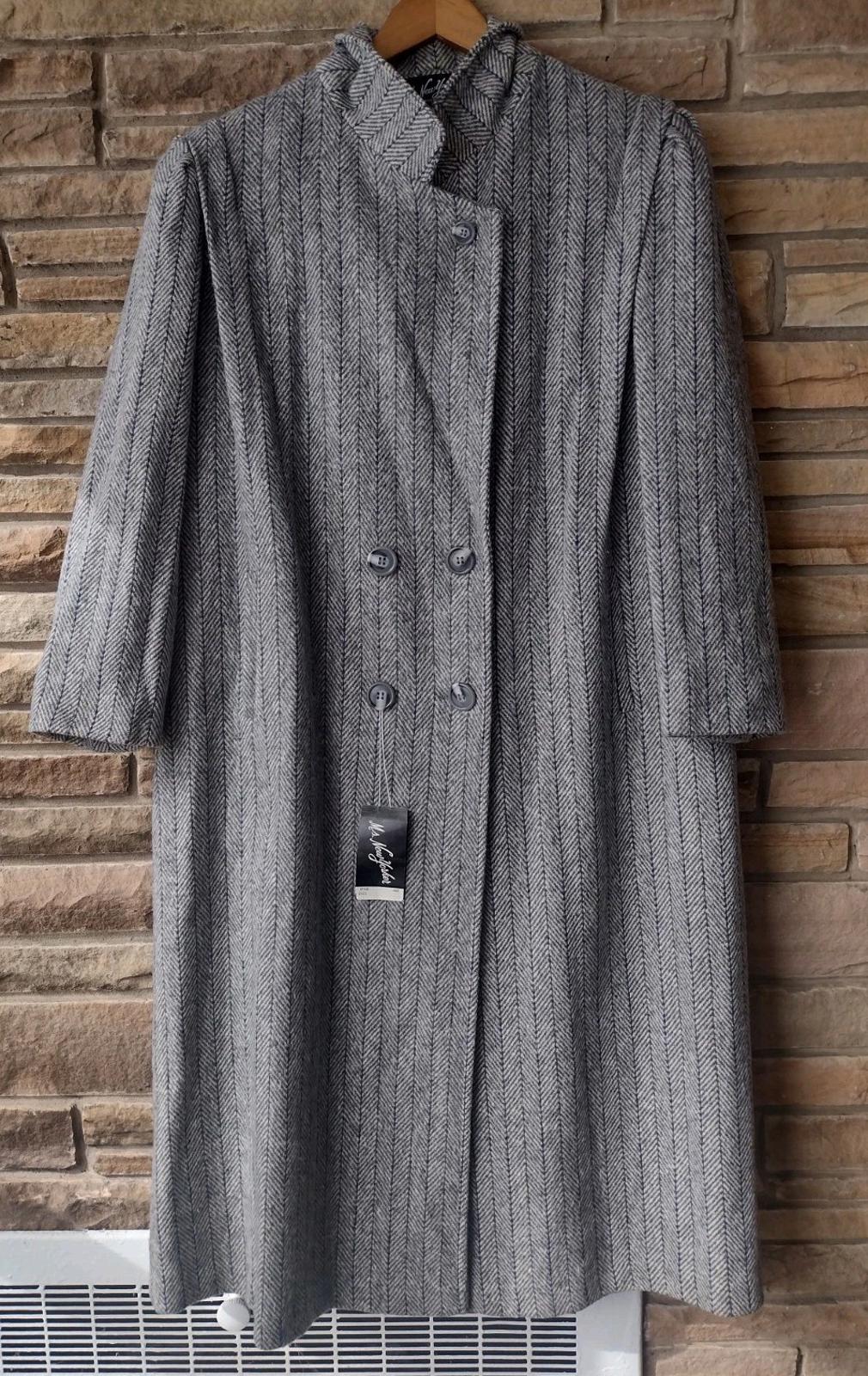 VTG Deadstock 90s Ms New Yorker Wool Chevron Overcoat Gray Purple Tweed 14 NWT