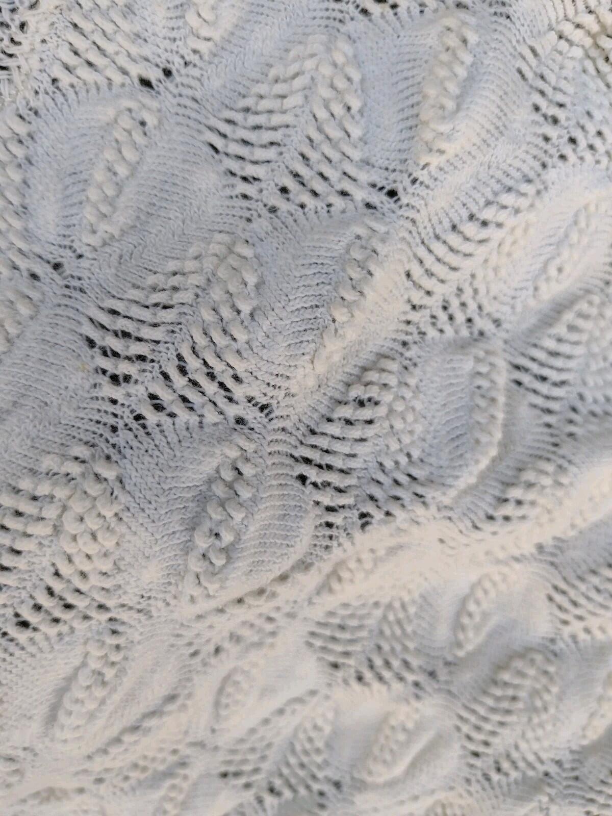 Knit Baby Blanket Cream Cotton Blend Crib Pram Vintage 80s Heirloom Lace