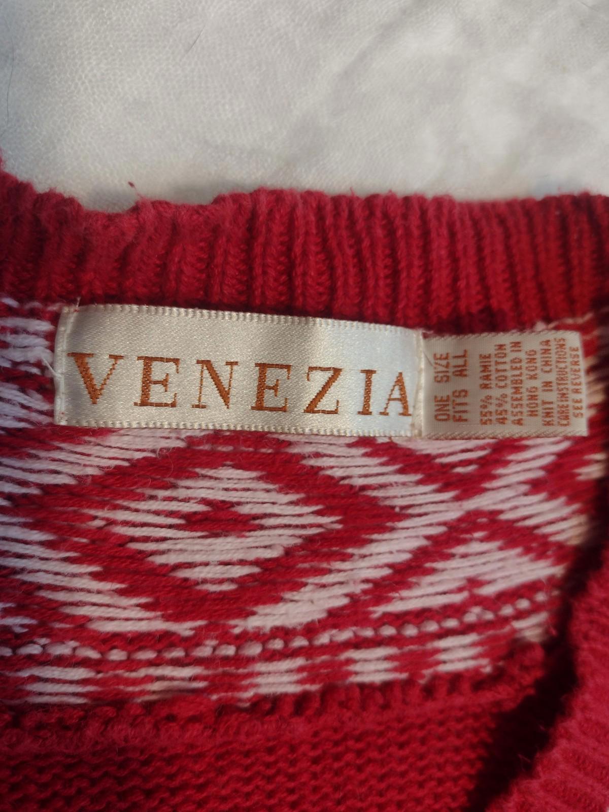 Rare 80s Vintage Venezia Red Nordic Ramie Cotton Sweater OSFA Hong Kong 80s