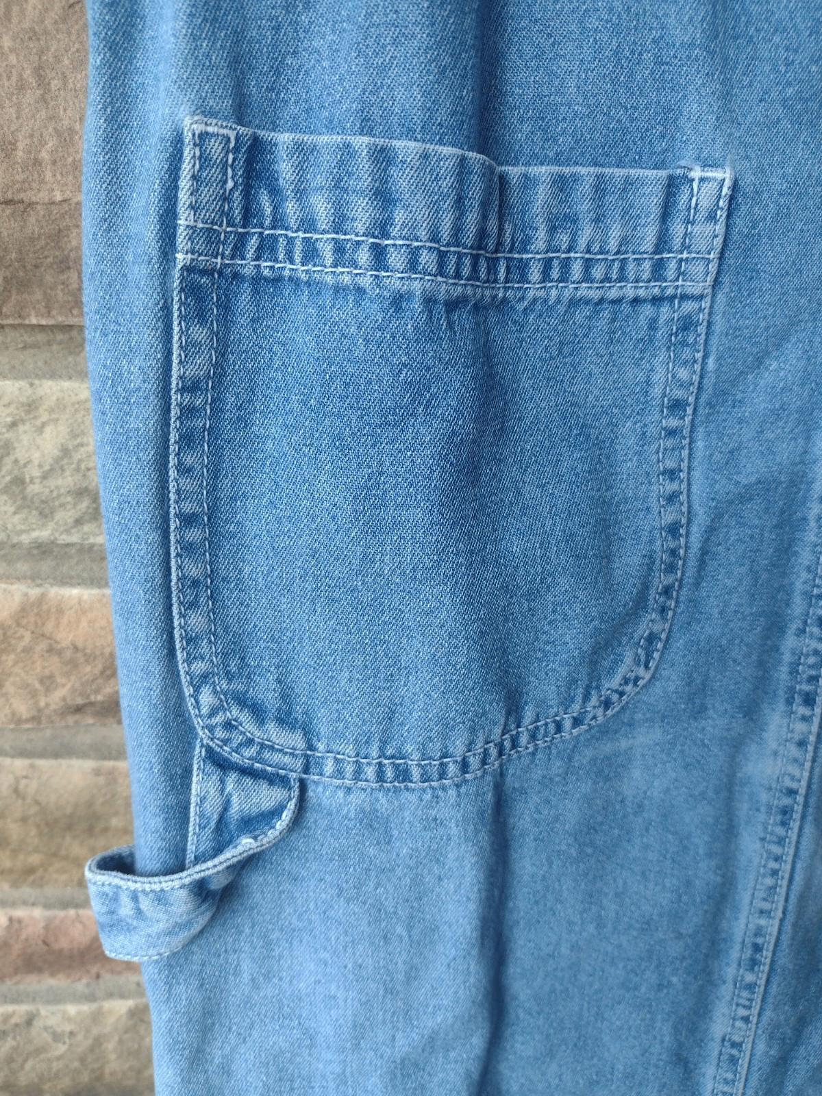 90s Paul Harris Denim Carpenter Jumper Dress Small Light Wash Back Slit Sz S/M
