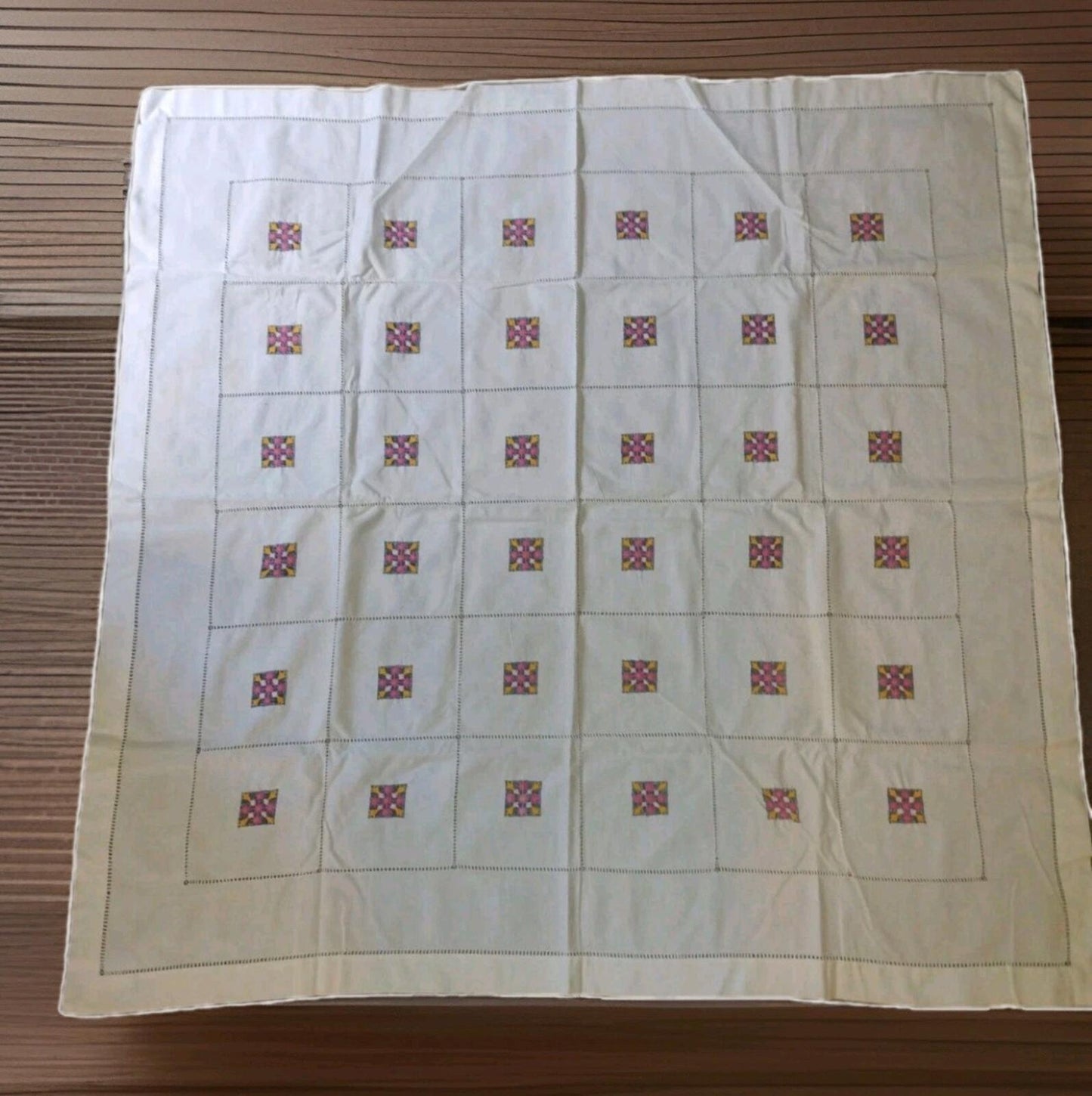 Vintage 40s Linen Tablecloth Napkins Set + PA Dutch Towel Embroidered Cutwork