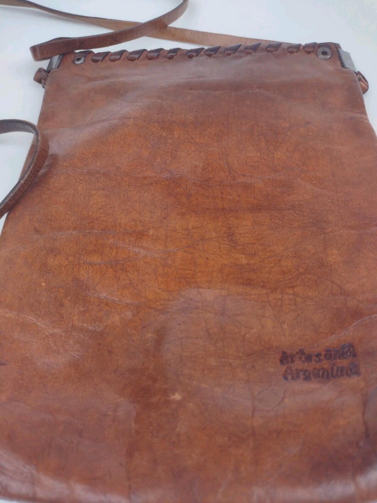 Vintage 70s Artesanía Argentina Leather Crossbody Bag Handcrafted Boho
