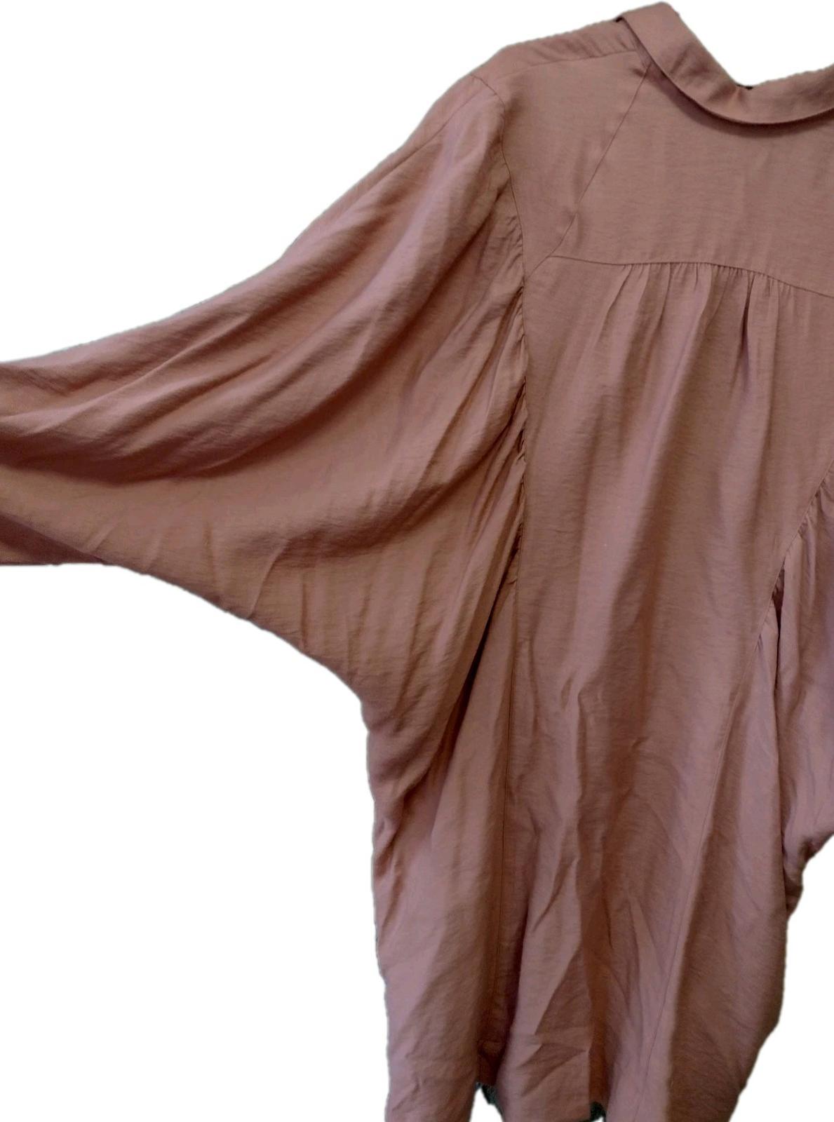 Free People Terracotta Button-Up Tunic /Dress Batwing Pleated Pockets Sz M