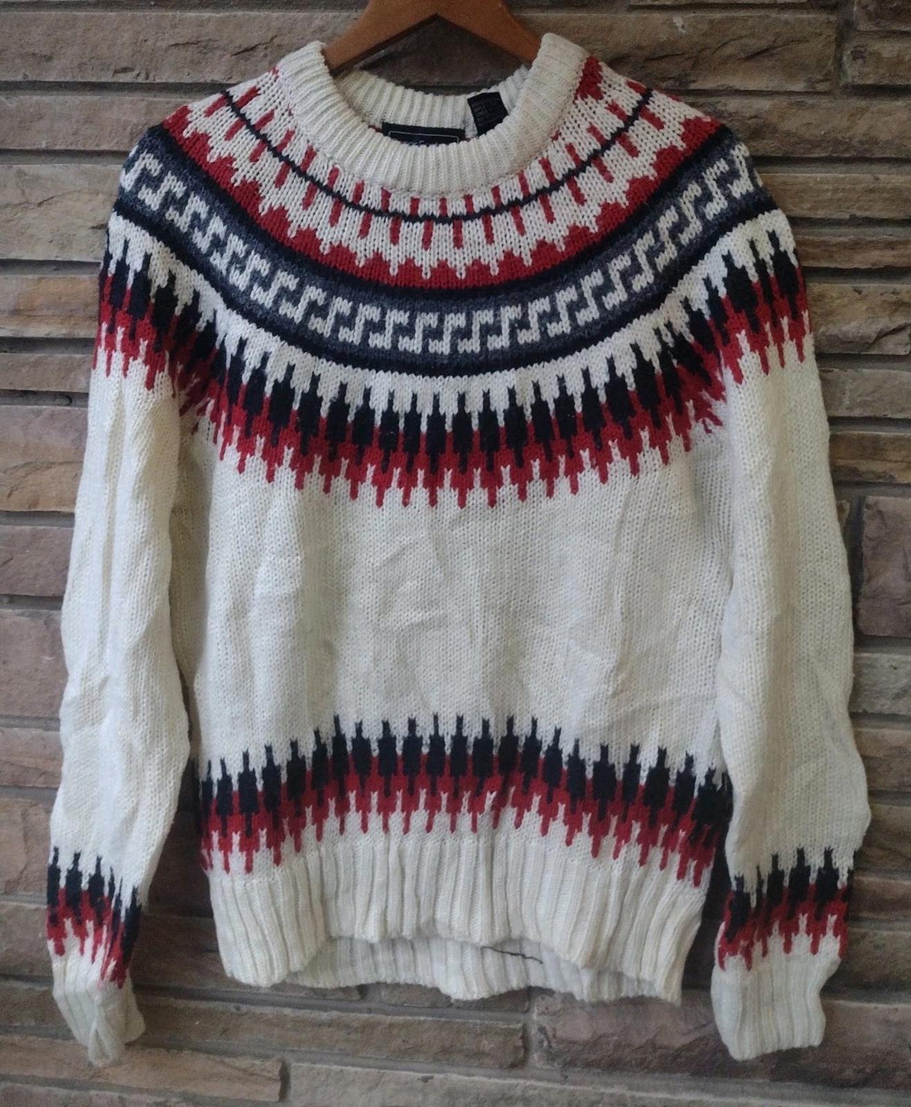 Vtg 70s Peter England Geometric Knit Sweater M Taiwan ROC Acrylic Nylon
