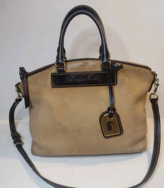 Dooney & Bourke Florentine Vachetta Leather Satchel Crossbody Bag Cream Brown