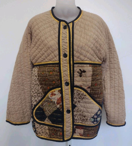 Vintage 70s Thai Lines Bangkok Quilted Butterfly Jacket M Hand Screened Cotton