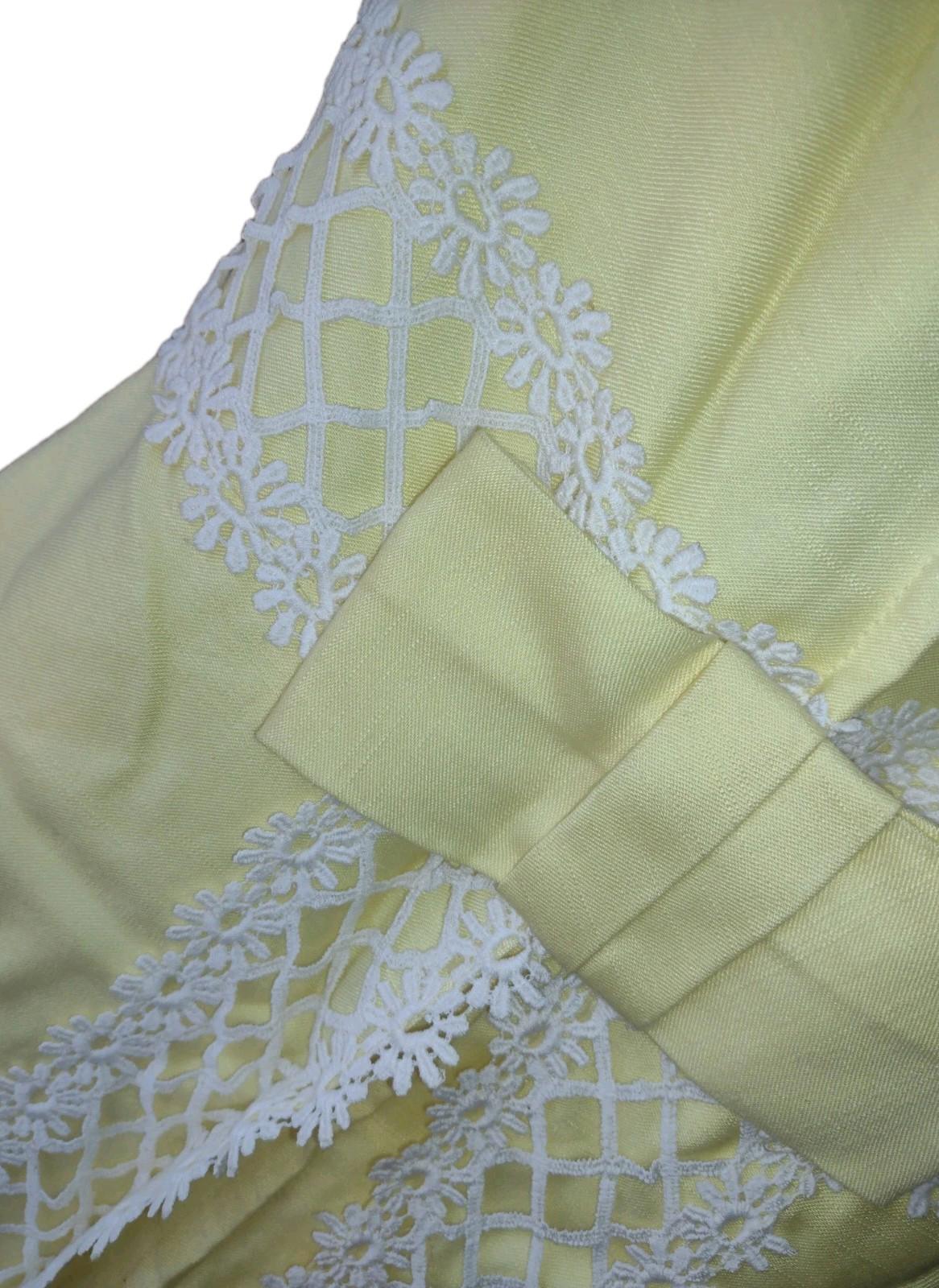 VTG Deadstock 60s ILGWU Yellow Shantung Empire Waist Maxi Dress Lace Trim NOS