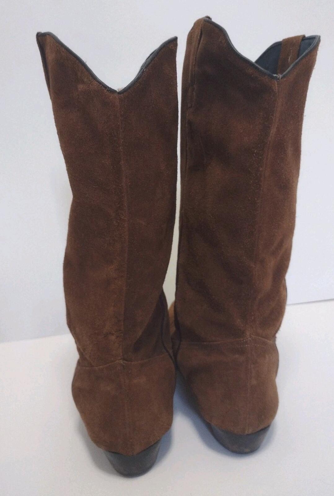 Vintage 70s Brown Suede Western Boots Women’s 10N Soft Shaft Green Lining