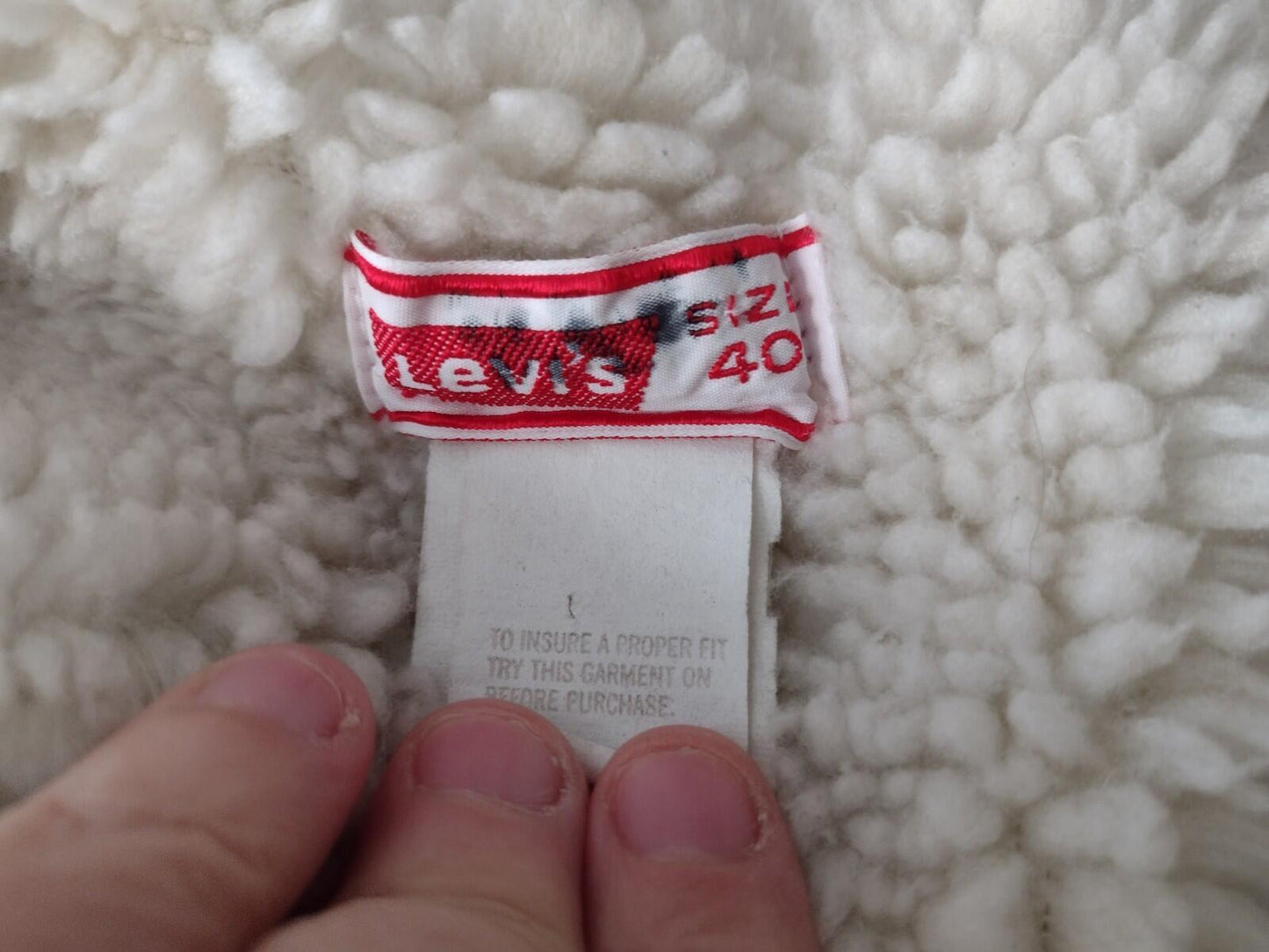 70s Levi’s Trucker Sherpa Lined Jacket Snap Front USA Made Orange Tab Sz 40