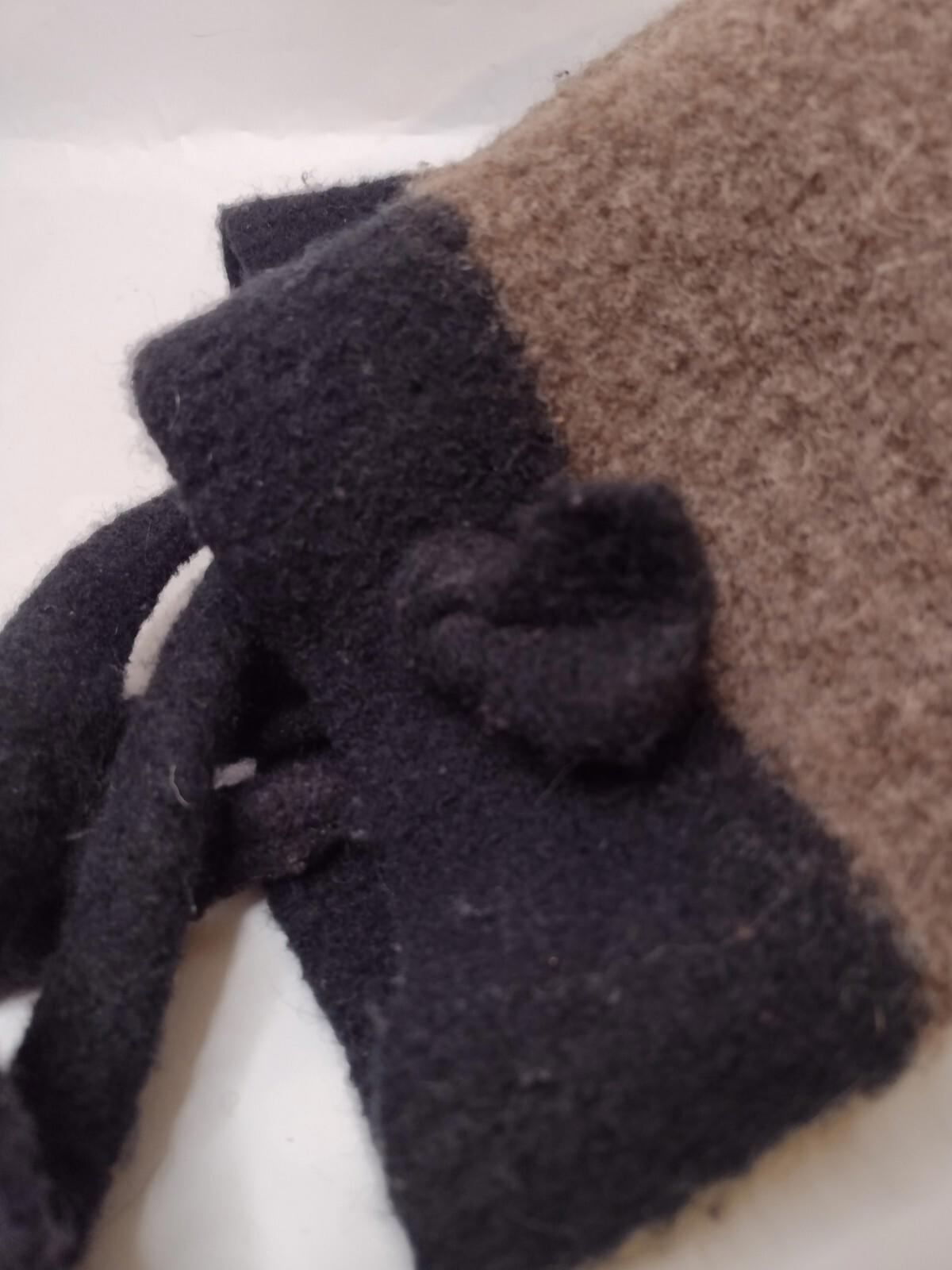 Handmade Wool Tote Bucket Bag Two-tone Brown And Black With Wood Button Accent
