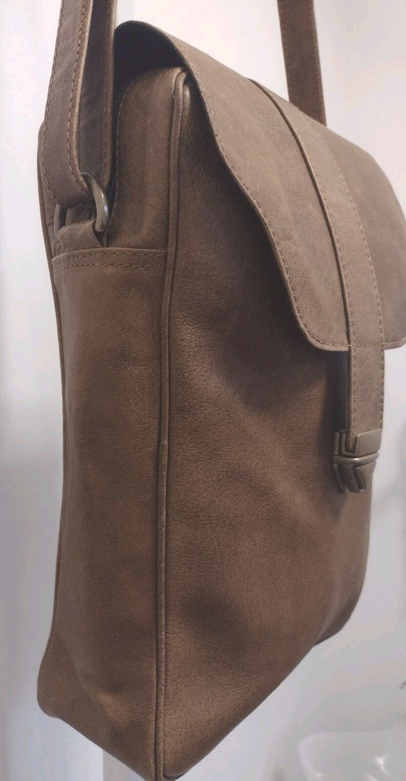 Vintage Leather Document Satchel Bag Brass Push Lock YKK Zipper Adjustable Strap