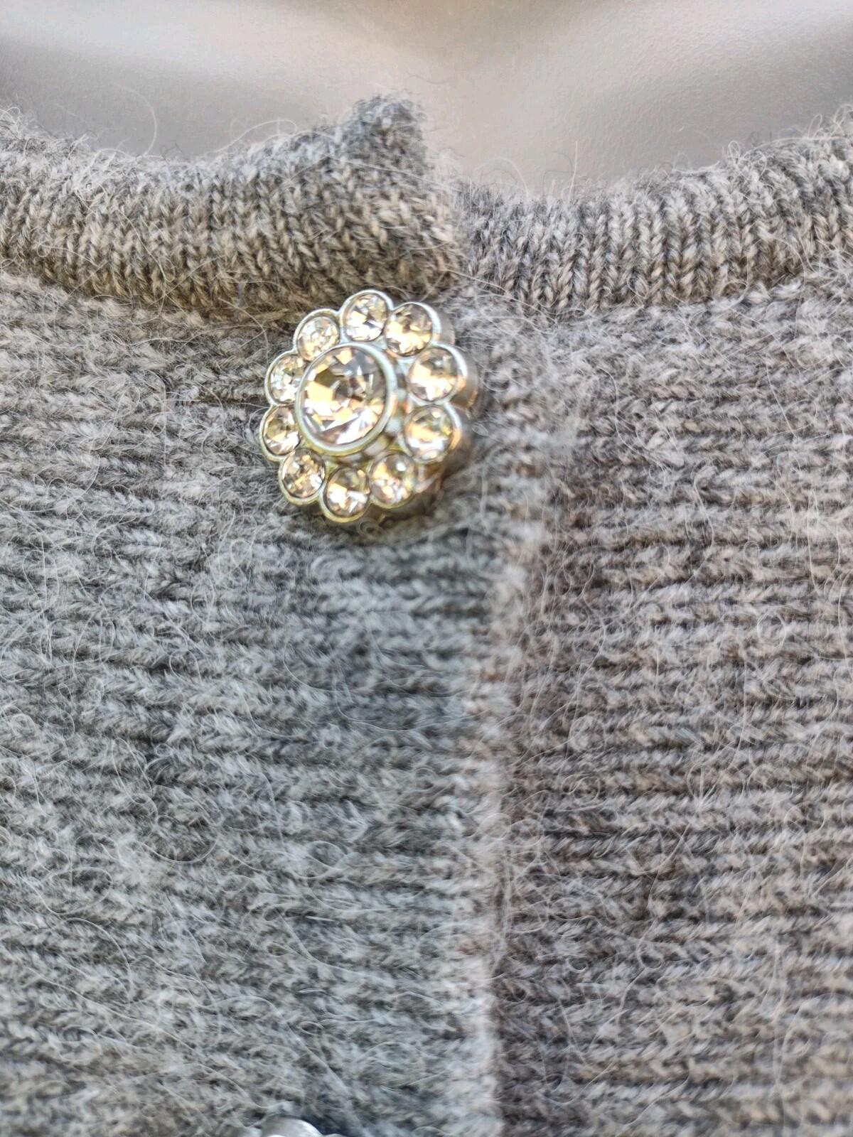 Maeve Anthropologie Gray Rhinestone Button Peplum Cardigan Sweater XS
