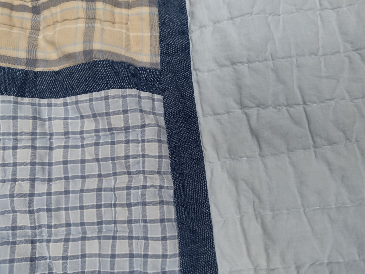 Woolrich Full Queen Quilt Blue Patchwork Plaid Reversible Cotton Farmhouse