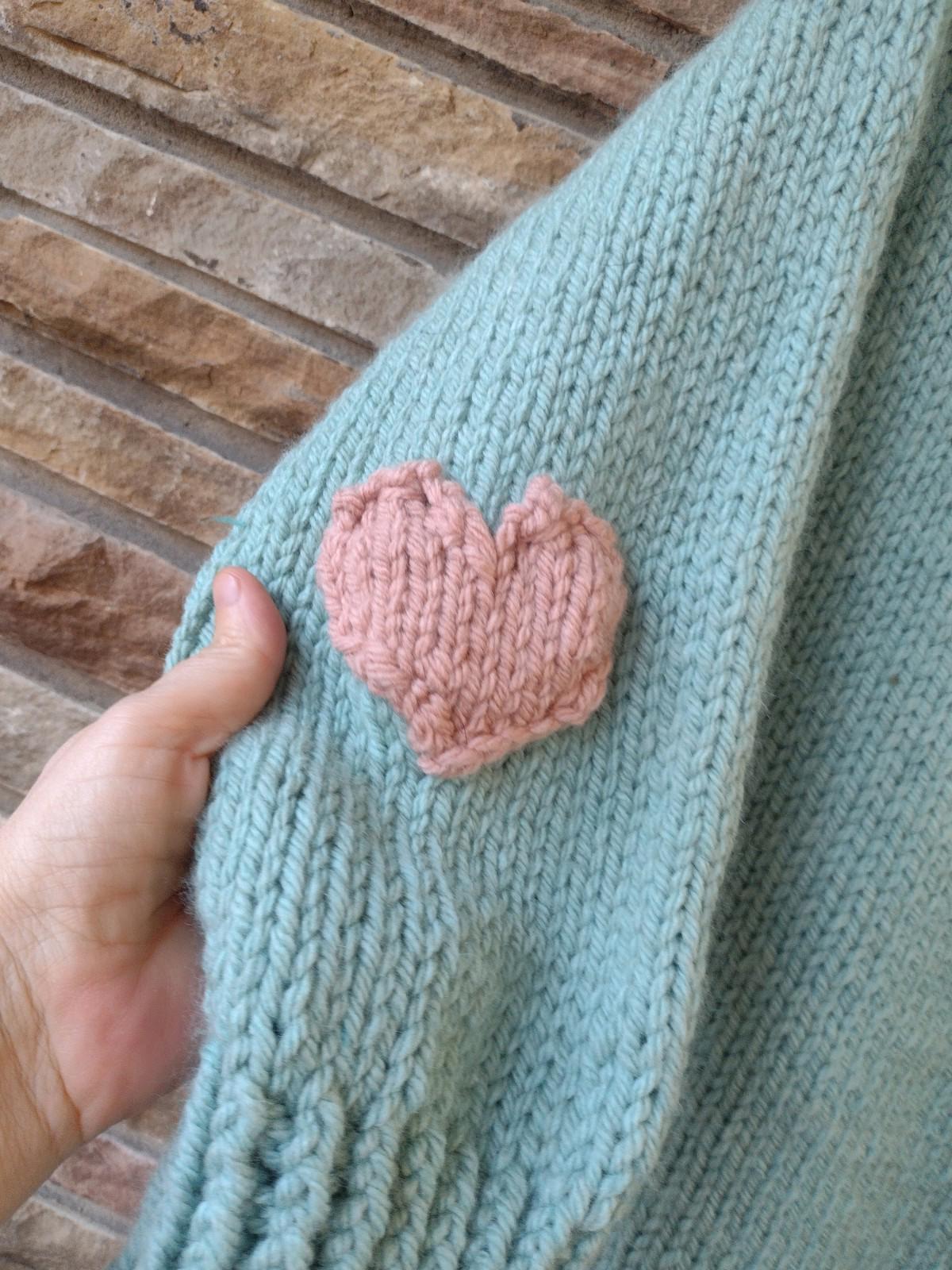 Handmade Wool Blend Green Sweater w/ Pink Heart Elbow Patches Boat Neck M/L