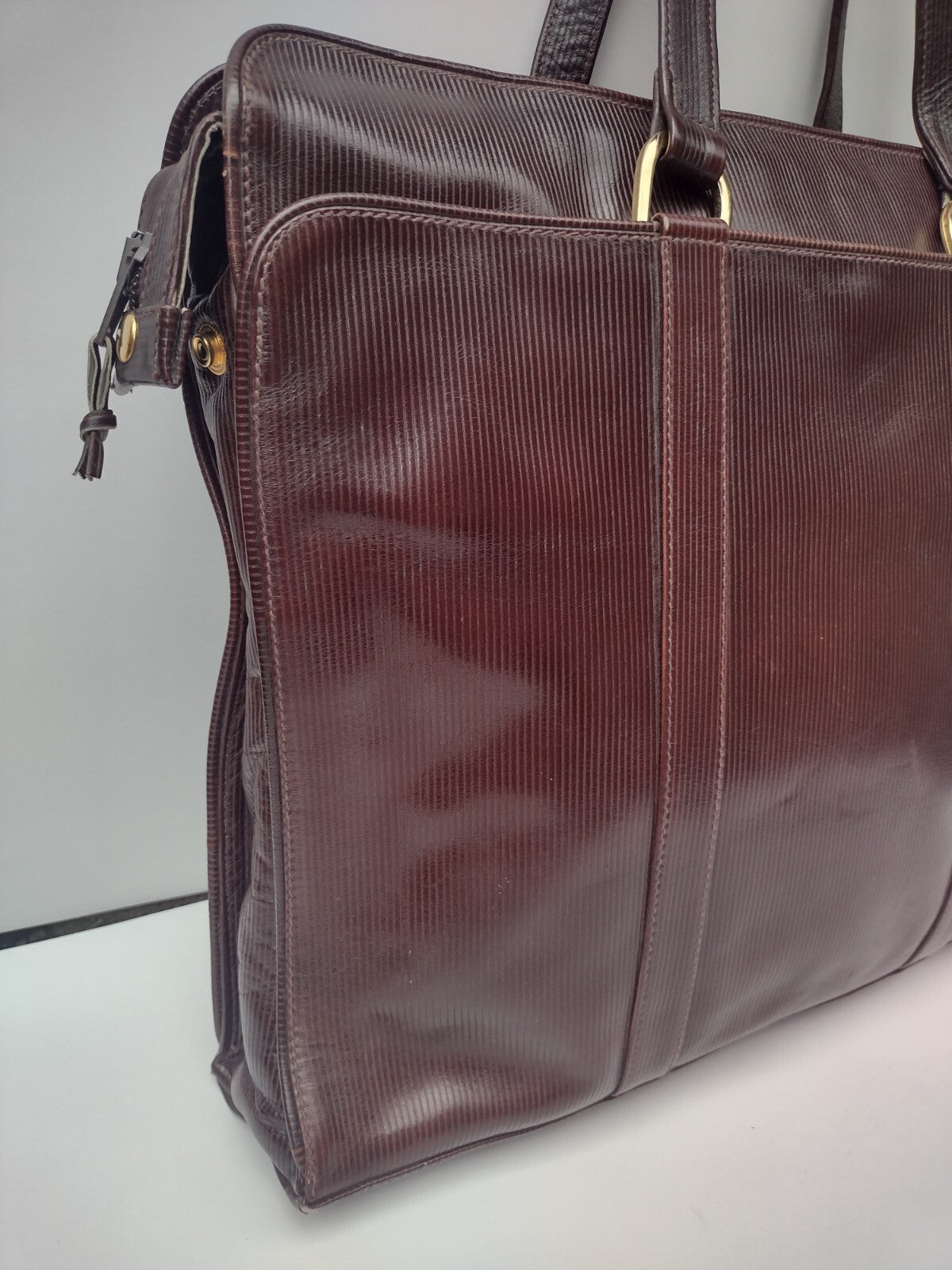 Vintage Bloomingdale’s Italy Briefcase Tote Brown Ribbed Work Laptop Bag