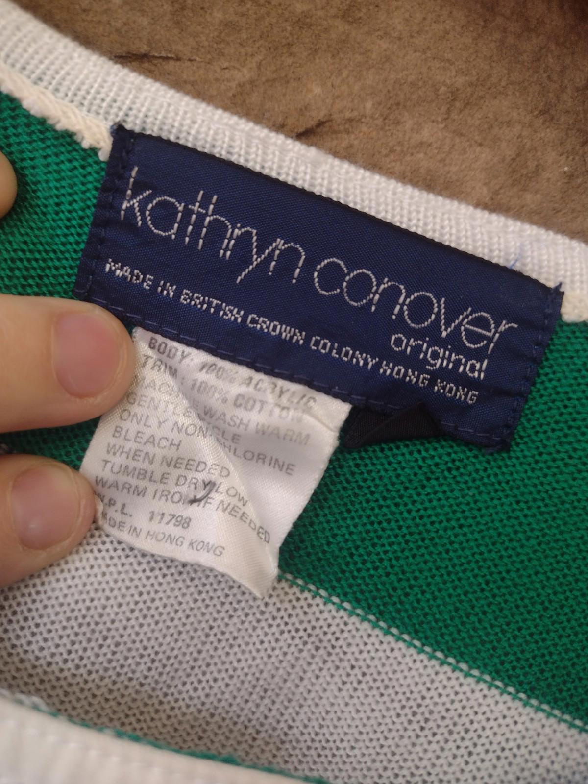 VTG 70s Kathryn Conover Sailor Collar Nautical Sweater M Hong Kong Blue Green