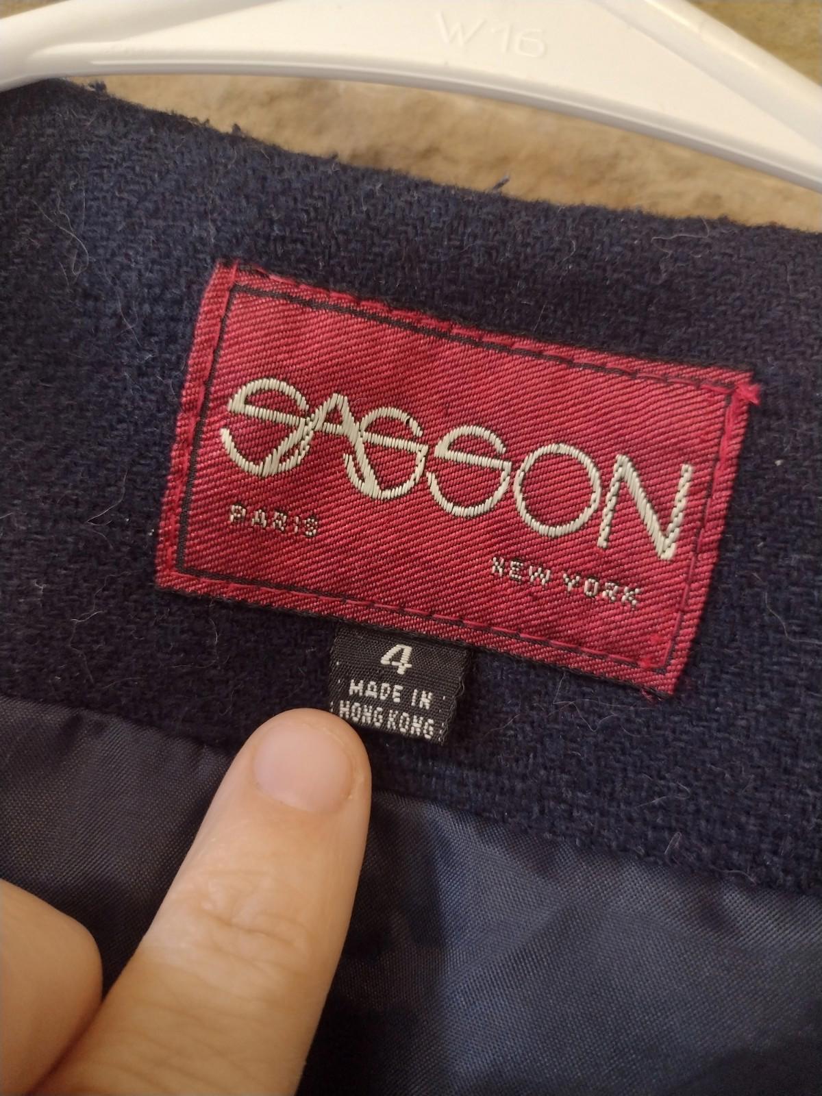 Vintage 80s Sasson Navy Wool Blend Double-Breasted Blazer Sz 4 Jacket