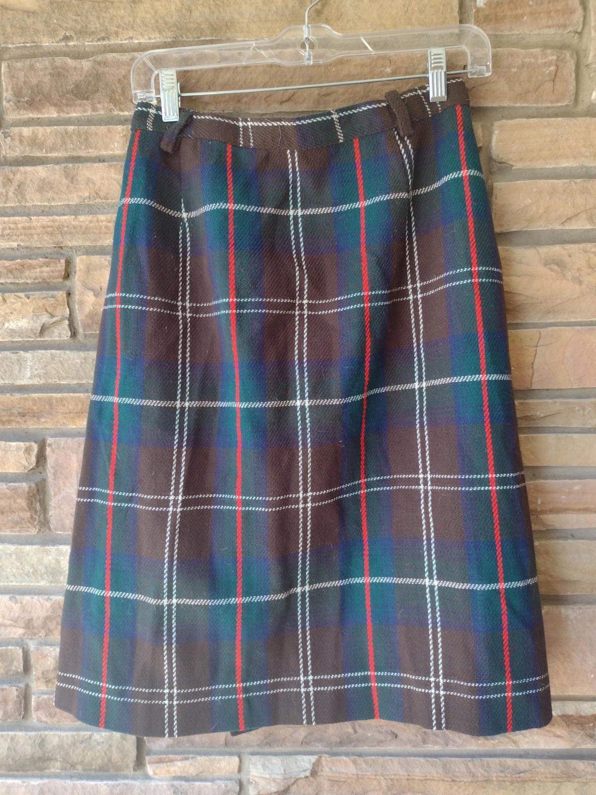 VTG 70s Summit Of Boston Plaid Wool Skirt A Line Button Front Asymmetrical Sz S