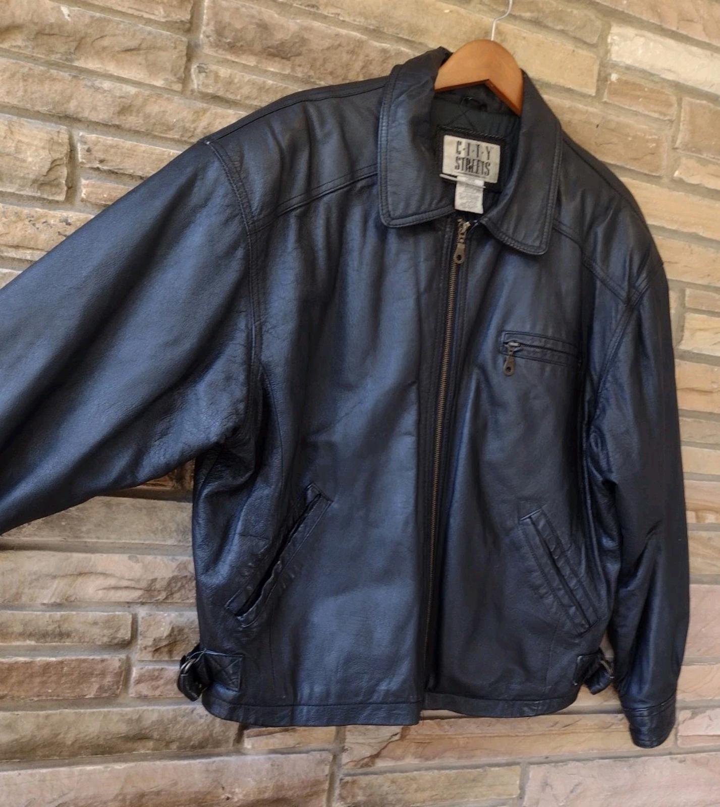 VTG City Streets Real Leather Black Moto Jacket L Y2K Brass YKK RN93677 Rare