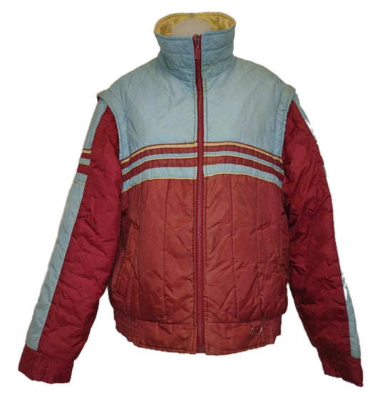 VTG 80s Sigallo Waterproof Puffer Jacket Zip Off Sleeves Brick Red  Korea Sz L