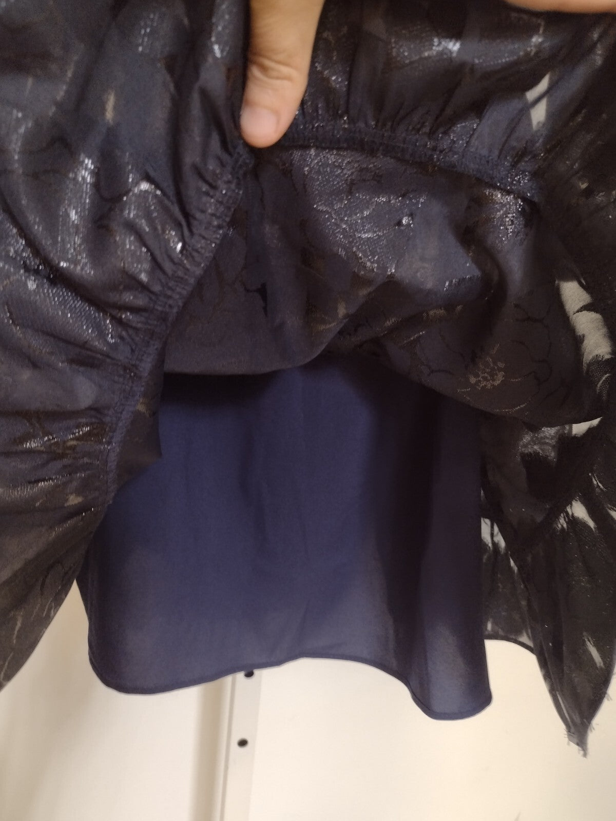 Kate Spade Full Bloom Dress Whimsy Goth Metallic Floral Tiered Ruffle Belt L