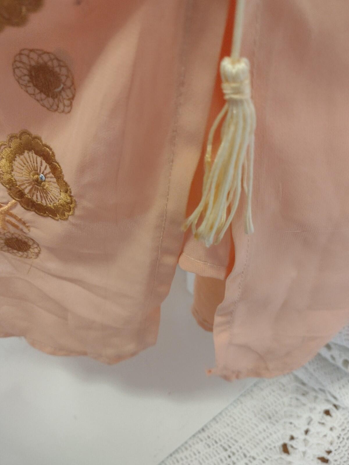 Lai Man Fashion Peach Embroidered Chiffon Tunic Dress Set XXL NWT Beaded