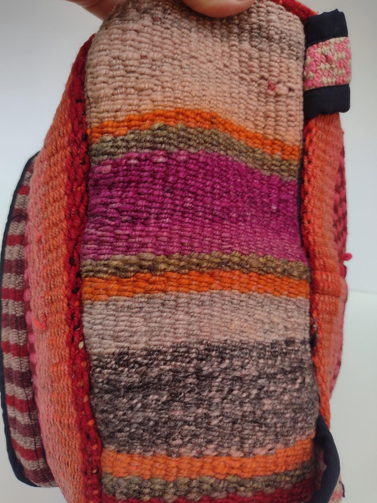 Vintage Handwoven Boho Backpack Wool Tassel Artisan Festival