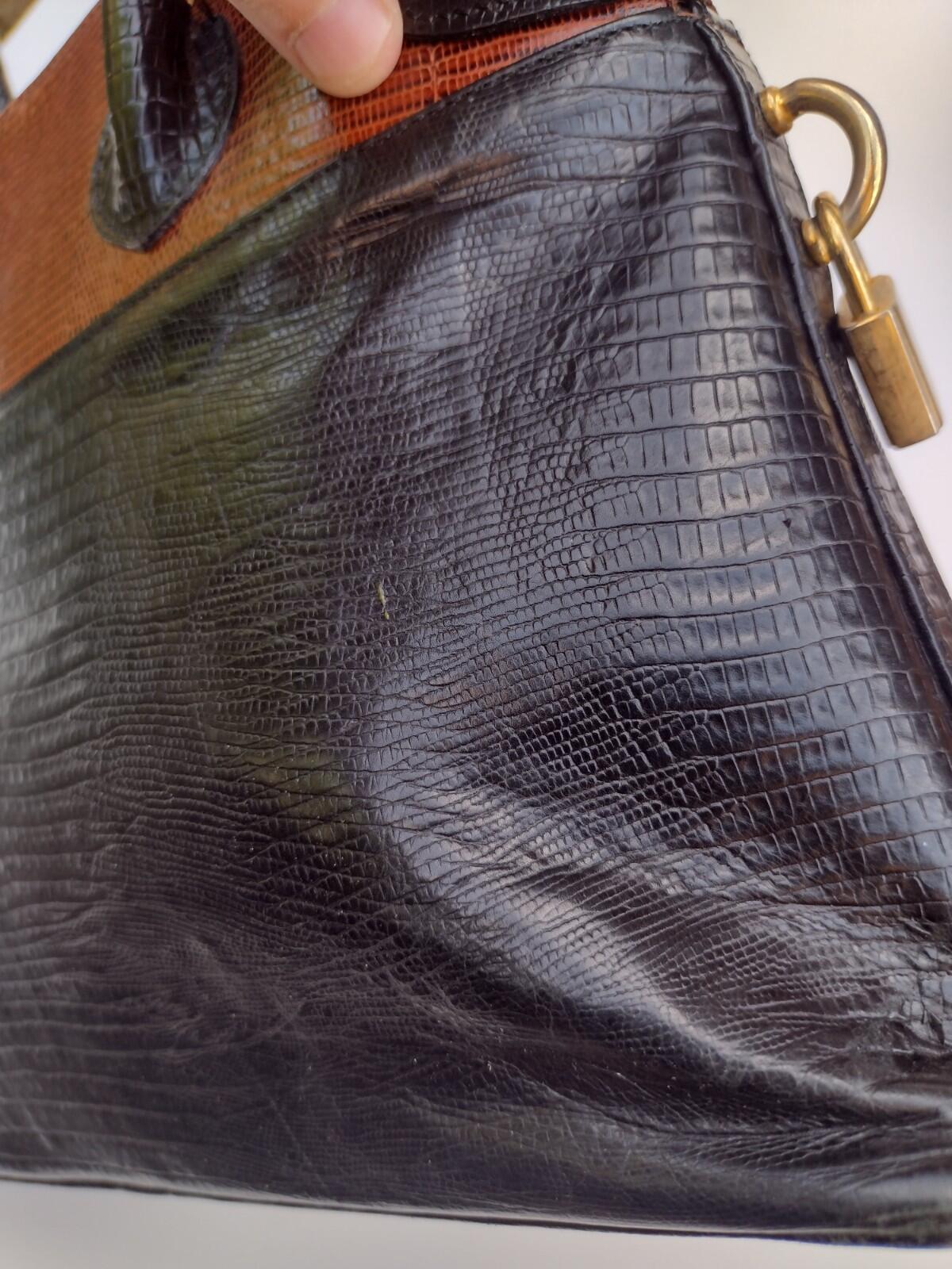 VTG 60s Zenith Canada Embossed Leather Lizard Look Handbag Black Brown Purse