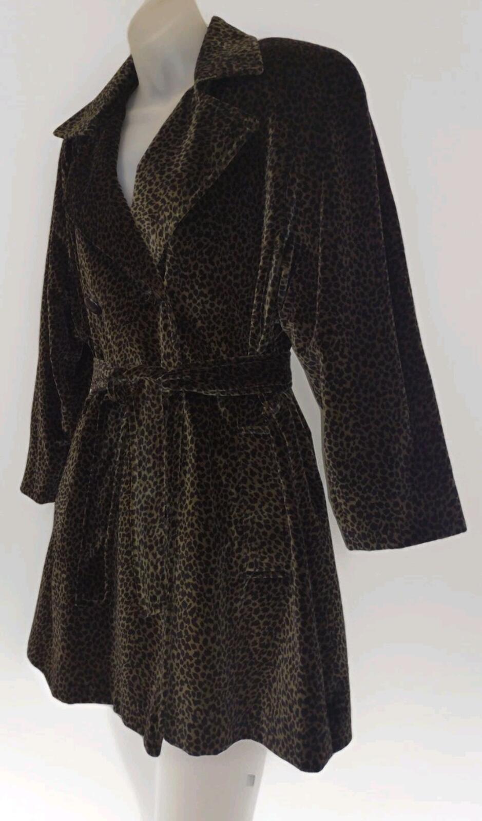 Vintage Leopard Velvet Coat Chivalry Outerwear Belted USA 60s 70s Small