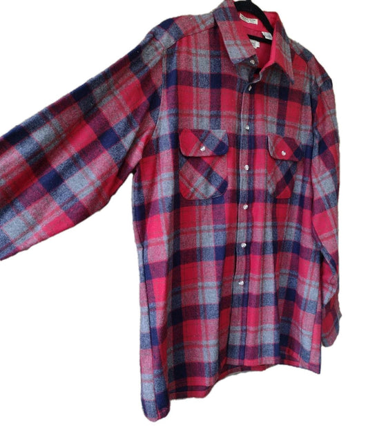 Vintage 70s Oleg Cassini Wool Plaid Shirt L Korea Single Needle Tailoring EUC