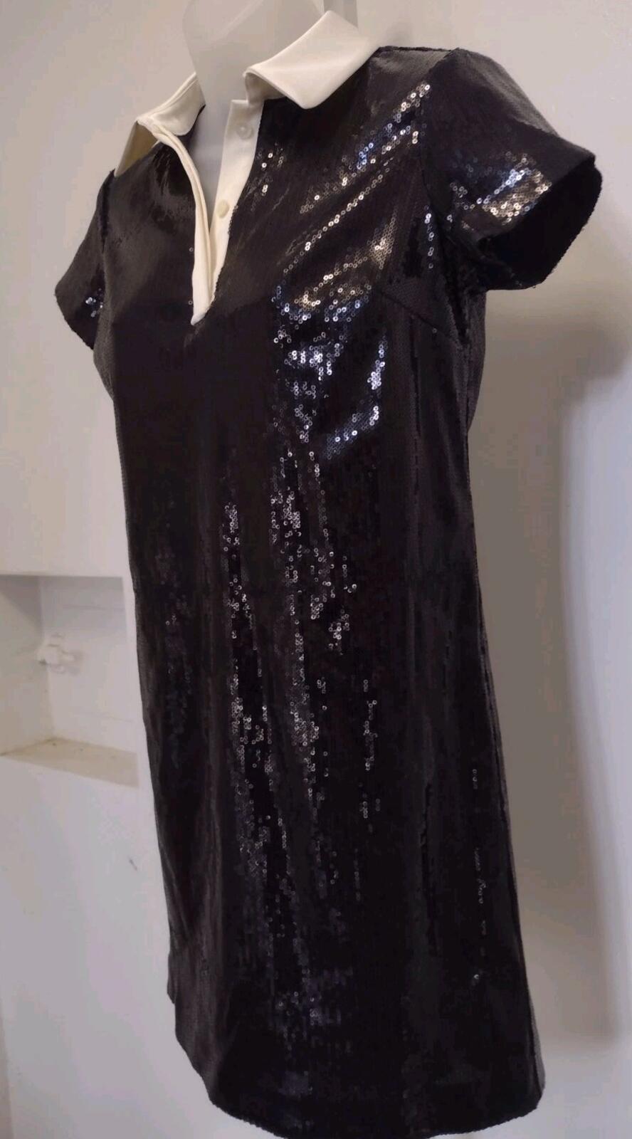 Black Sequin Satin Collar Mini Dress 0P Modern Glam Mod Prep Girlhood Inspired