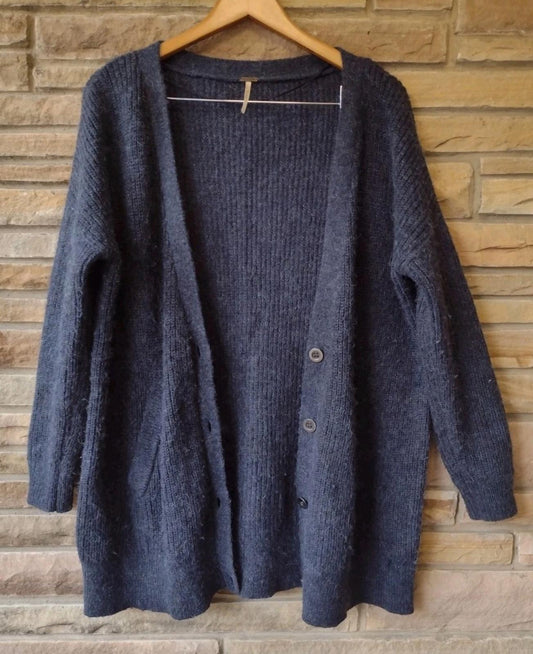 Free People Cloudy Day Wool Mohair Alpaca Fuzzy Grandpa Cardigan S Charcoal