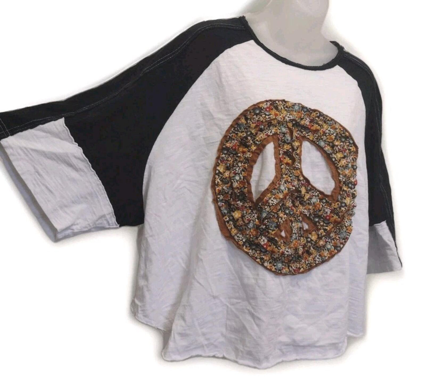 Upcycled Boho Peace Sign Crop Top Oversized Festival Hippie Wearable Art XL