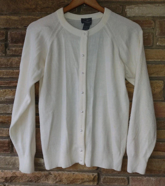 🔥 Vintage 80s Designers Originals Pearl Button Cardigan USA XS Ivory Cream