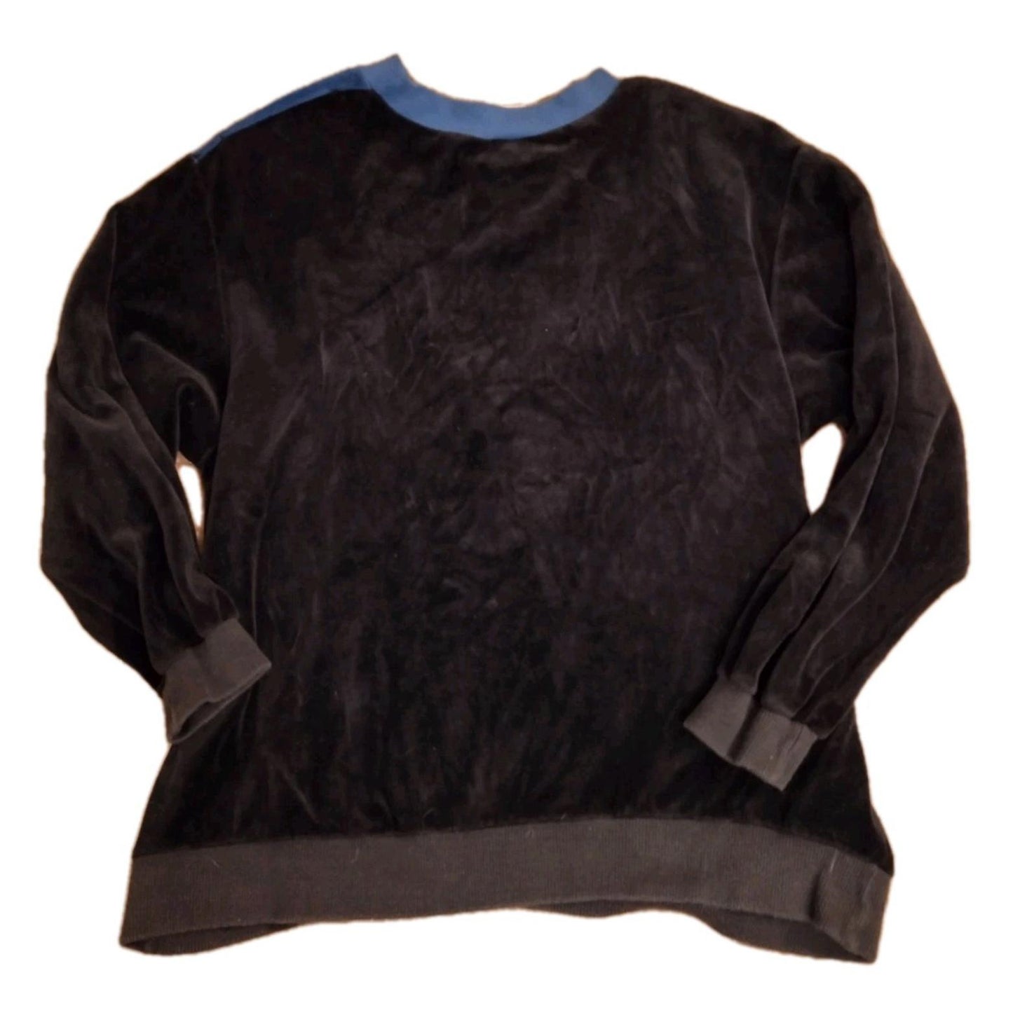 VTG 80s  Black & Blue Velour Sweatshirt Shoulder Pads Jewel Patch Aileen Too 20W