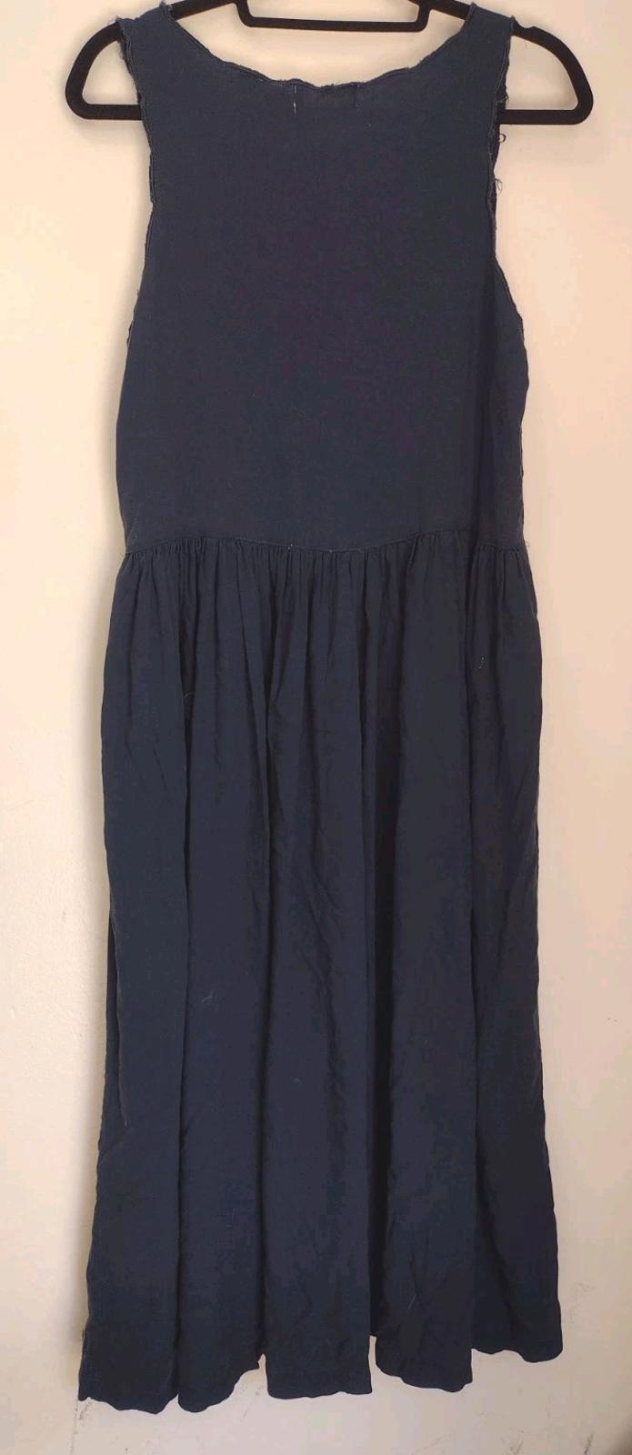 Vintage Fit & Flair Navy Dress Pockets Rayon Navy Blue Embroidered Eyelet Sz 10