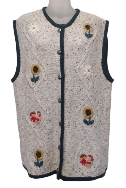 Vintage Kiss Seven Country Vest XL German Farmhouse Embroidery Cottagecore Knit