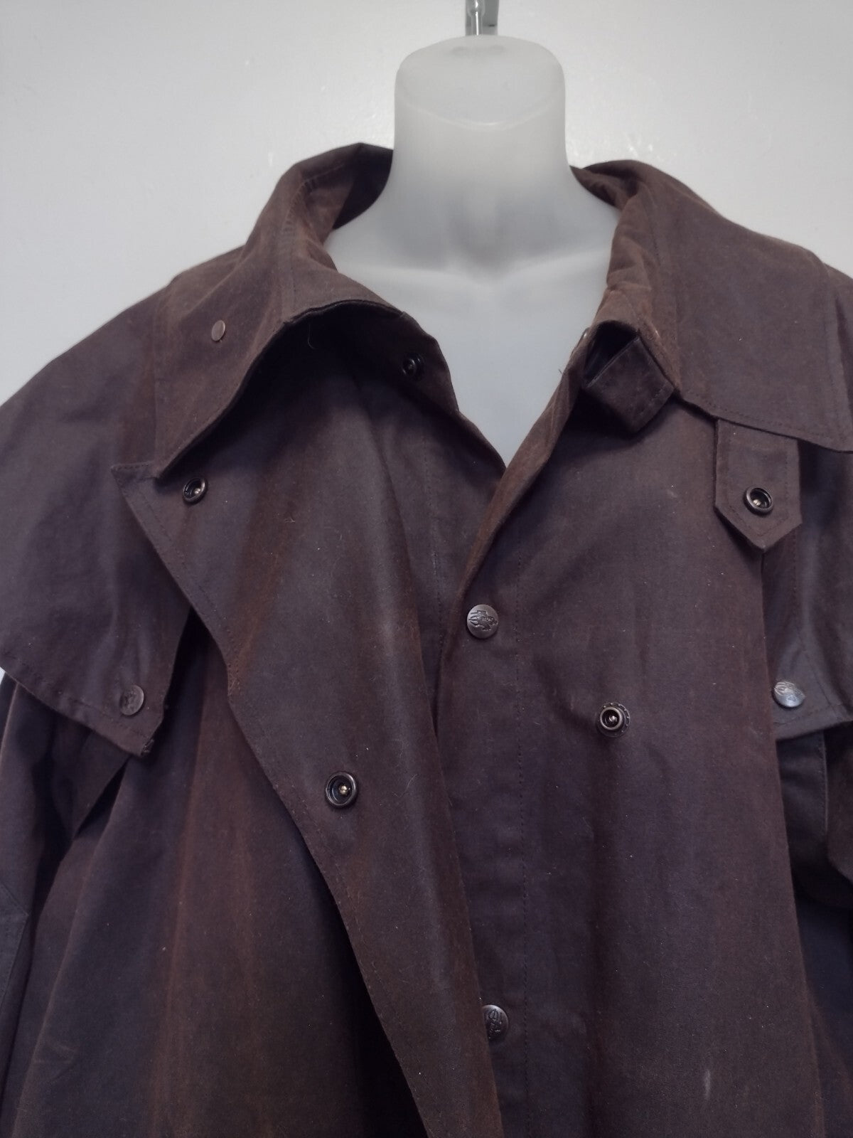 Vintage Outback Oilskin Drover Duster Coat Brown Western Ranch Equestrian L