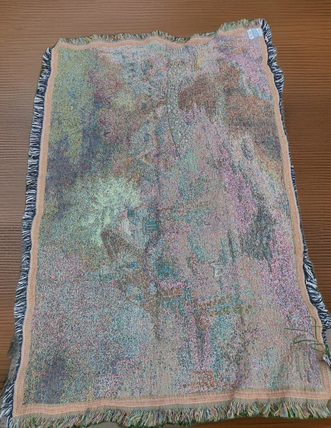 Thomas Kinkade Tapestry Throw Blanket Cottage Bridge Floral Cotton USA Licensed