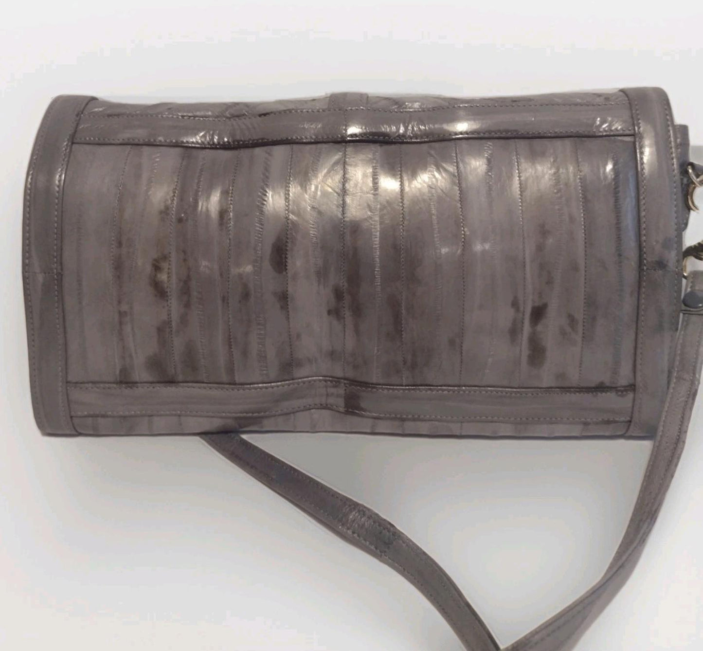 ❤️ Vintage 70s ULTRA EEL SKIN CLUTCH SHOULDER BAG Gray REMOVABLE STRAP