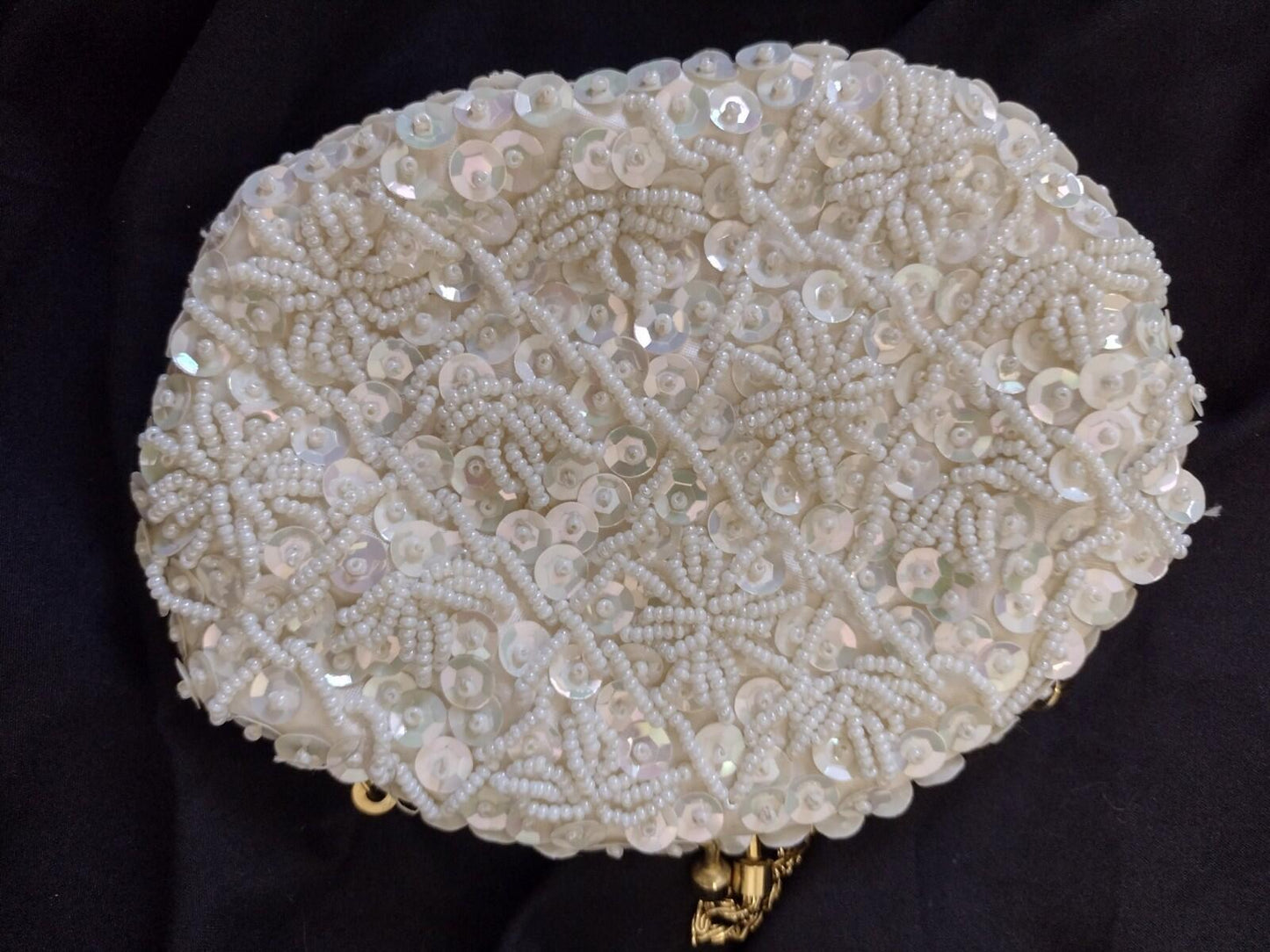 Set Of 2 Satin Frame Bag & Beaded Hong Kong Clutch Gold Chain Evening Purse 60s+