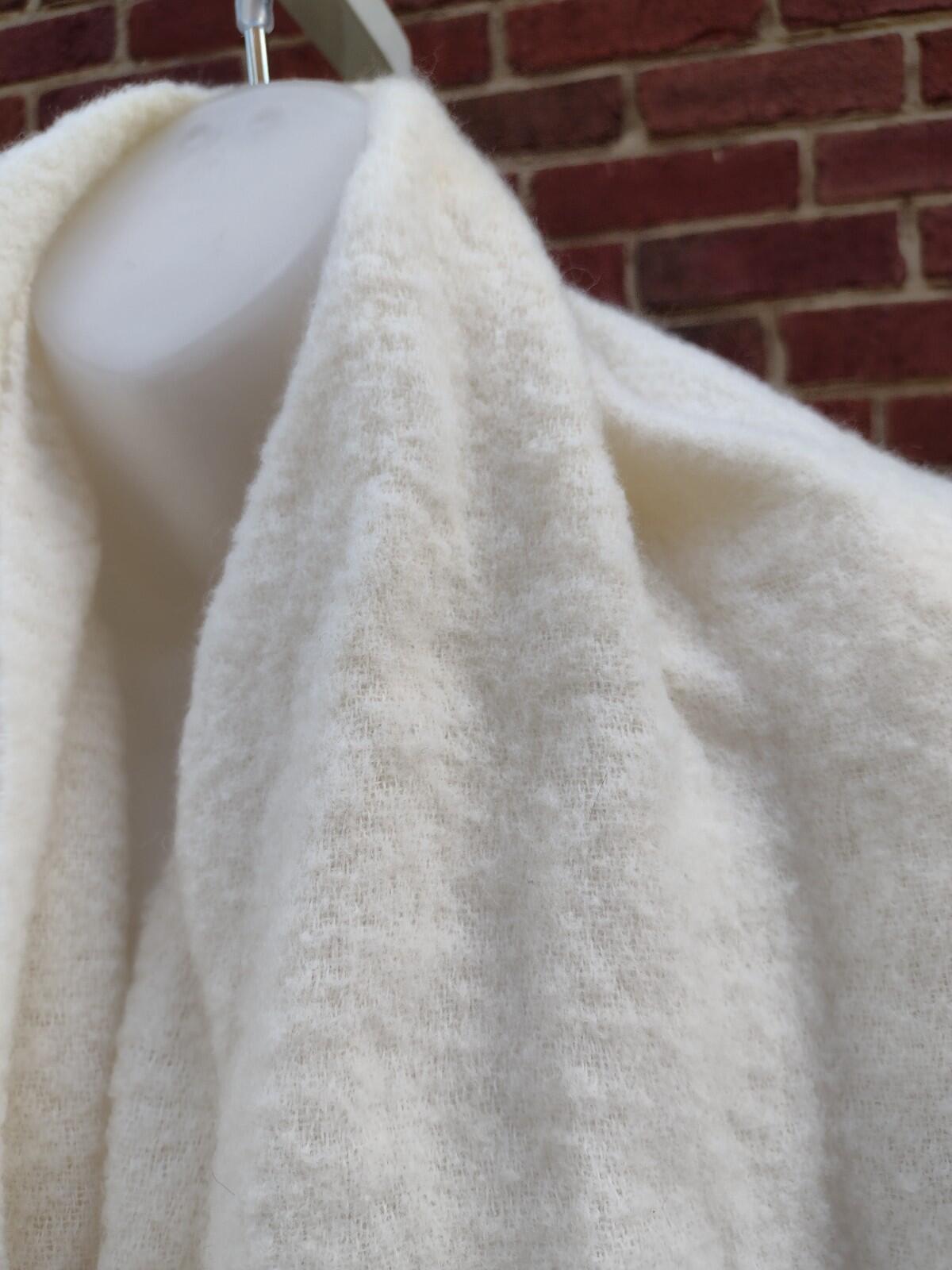 Zighilli Italian Wool Throw Cream Brown Stitch Fringe Rustic Farmhouse 76x52