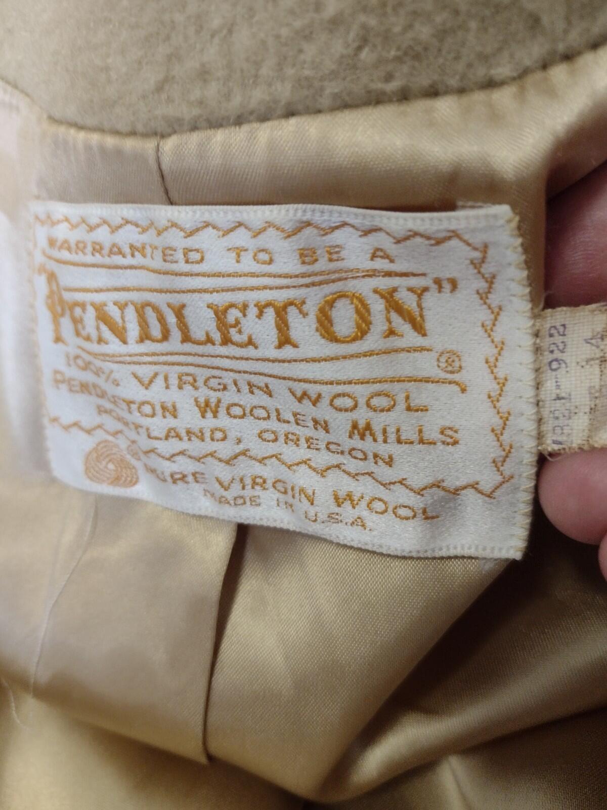 VTG 70s Pendleton 100% Virgin Wool Camel Cape Coat Arm Slits Satin Lined Sz 14