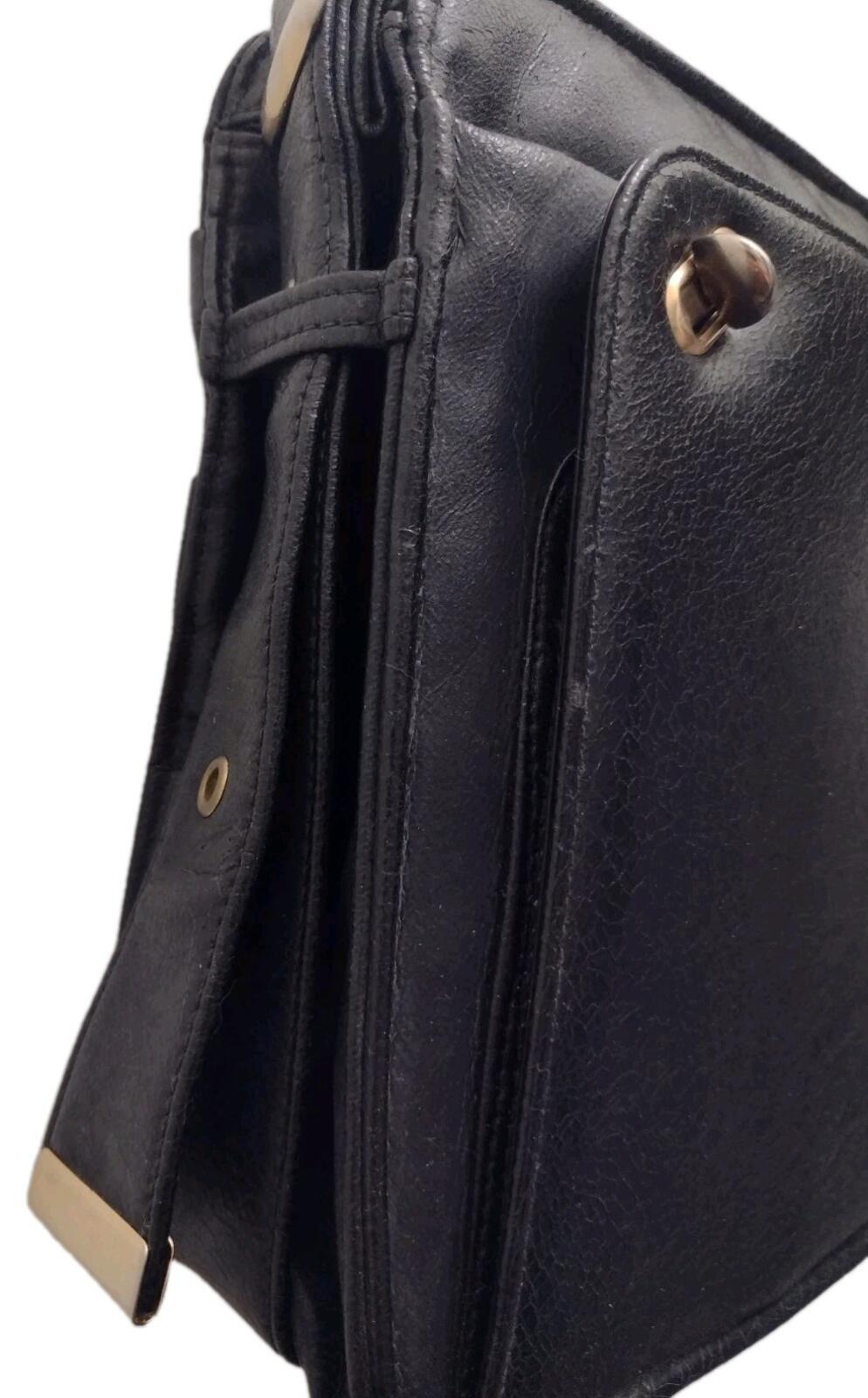 Vintage 60s Theodor Black Leather Shoulder Bag With Foldout Organizer
