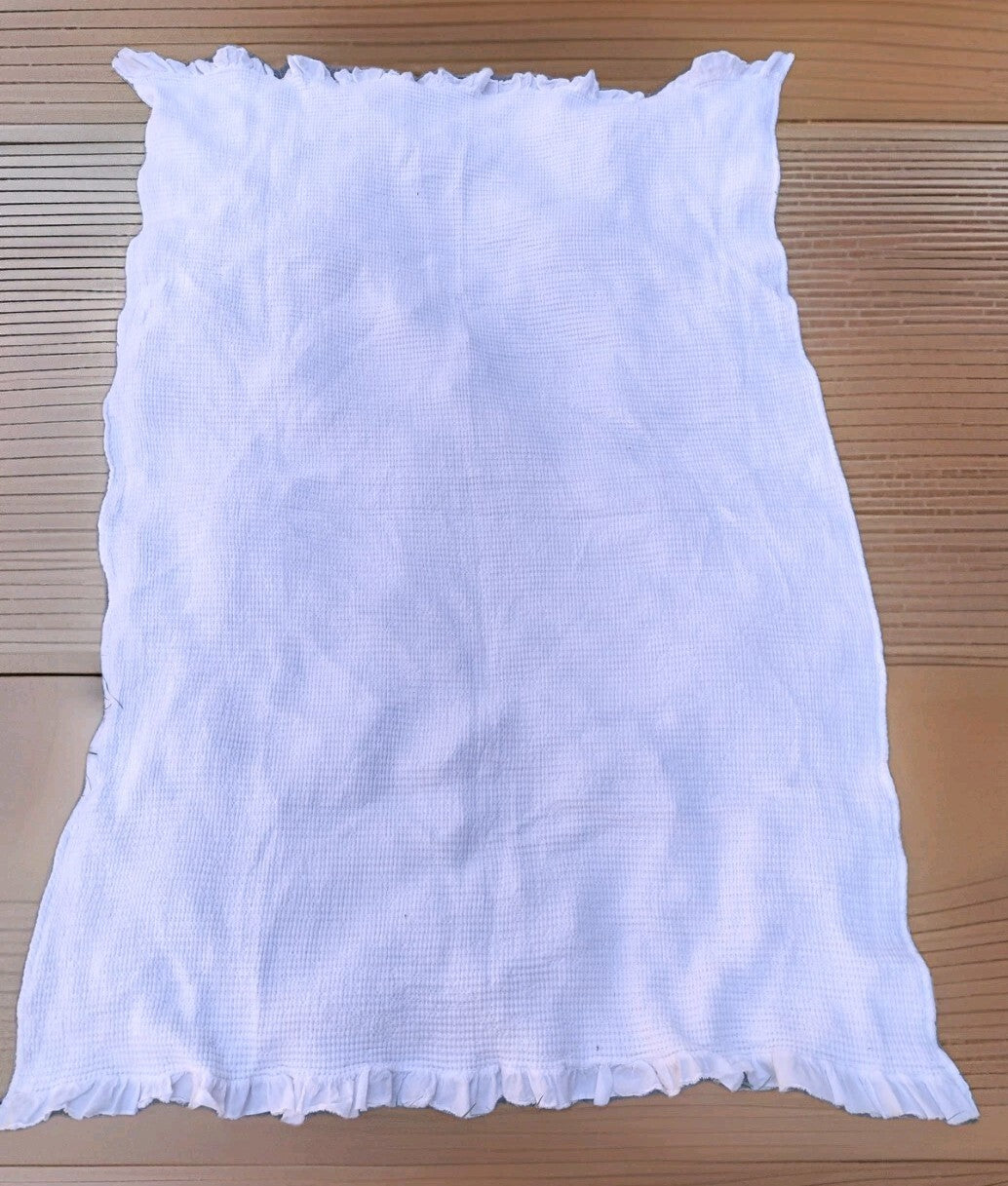 INUP Home Waffle Weave Throw Blanket White Ruffle Trim Portugal Cotton 72x48
